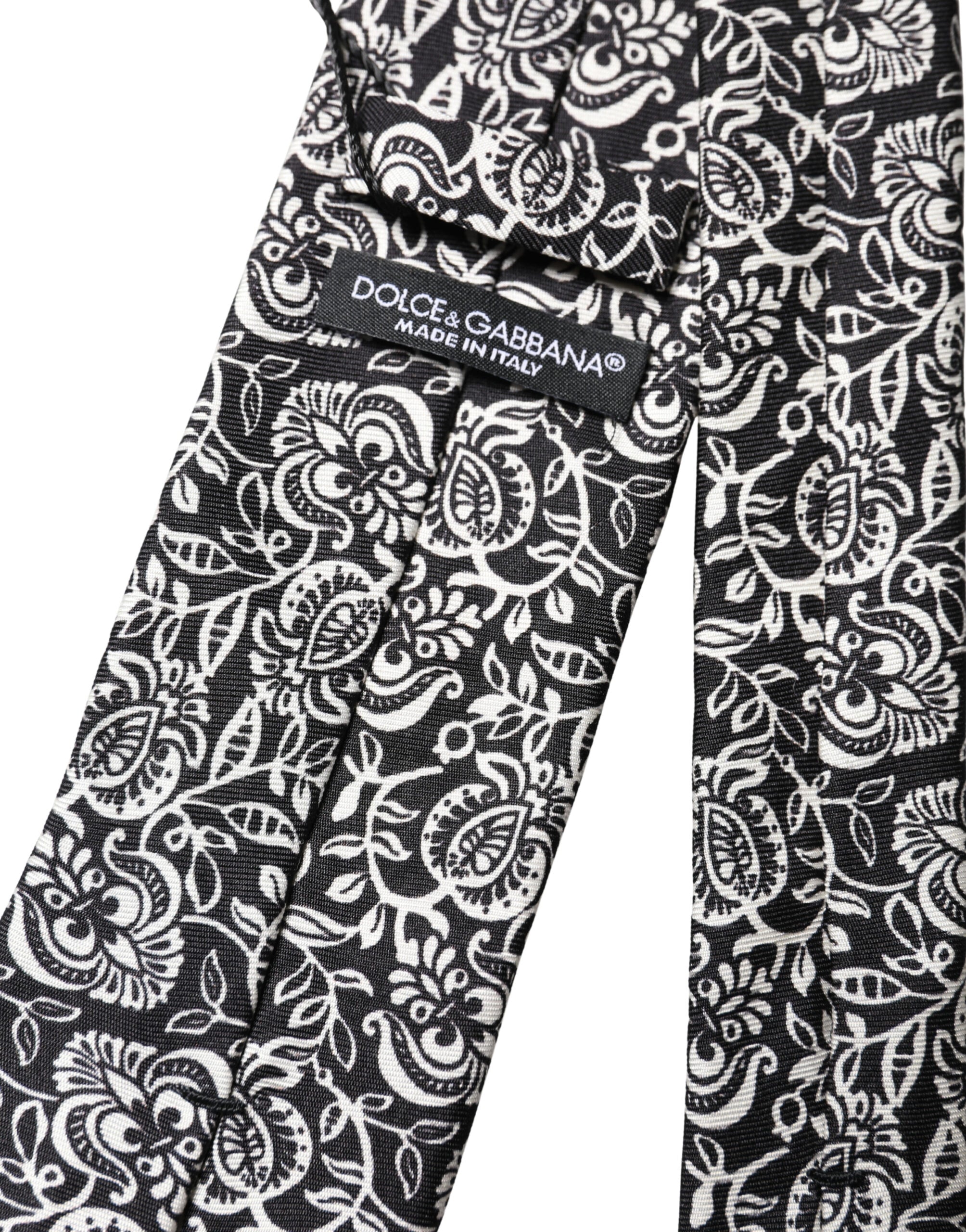 Dolce & Gabbana Schwarz Weiß Floral Fantasy Seidenkrawatte verstellbar