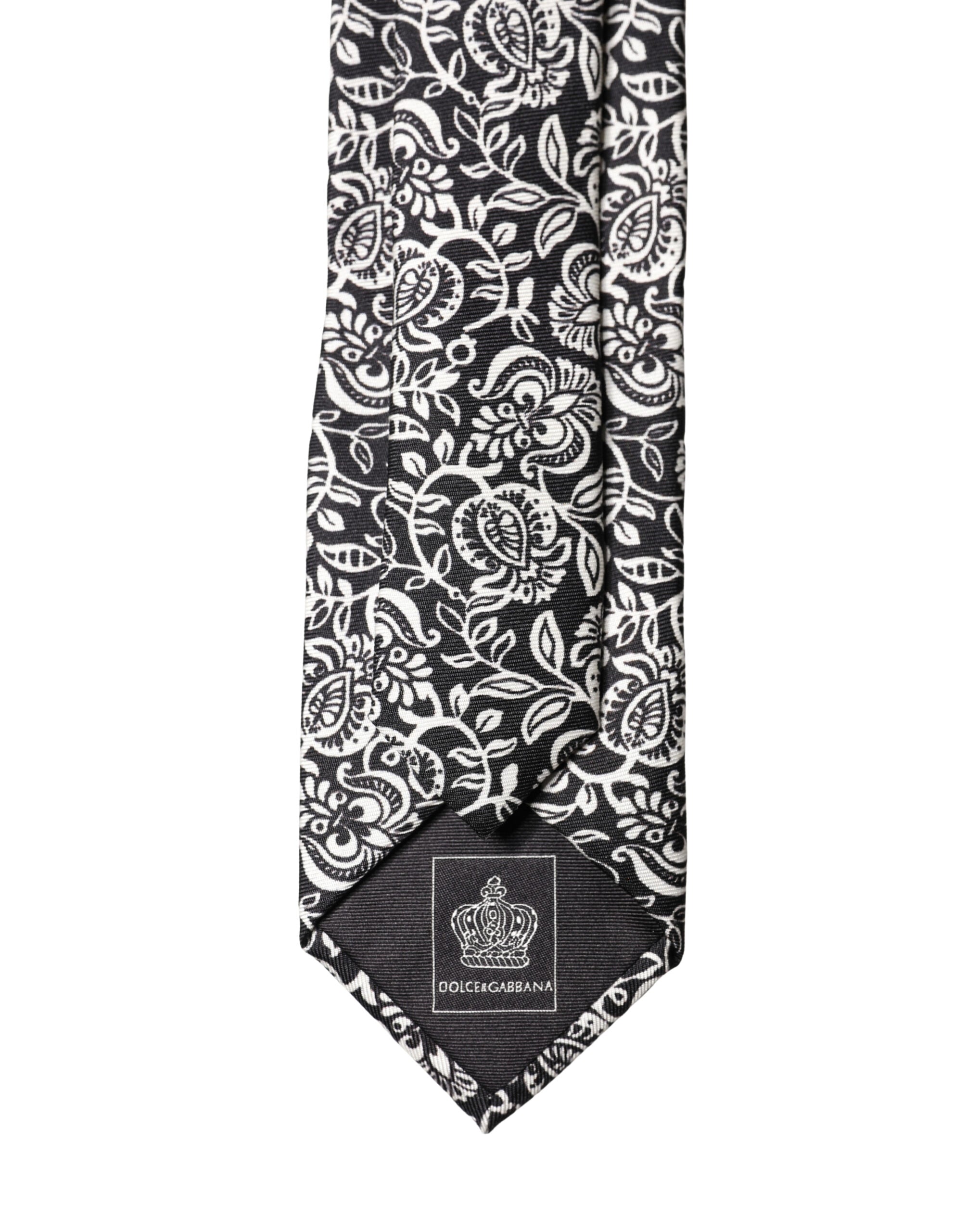 Dolce & Gabbana Schwarz Weiß Floral Fantasy Seidenkrawatte verstellbar