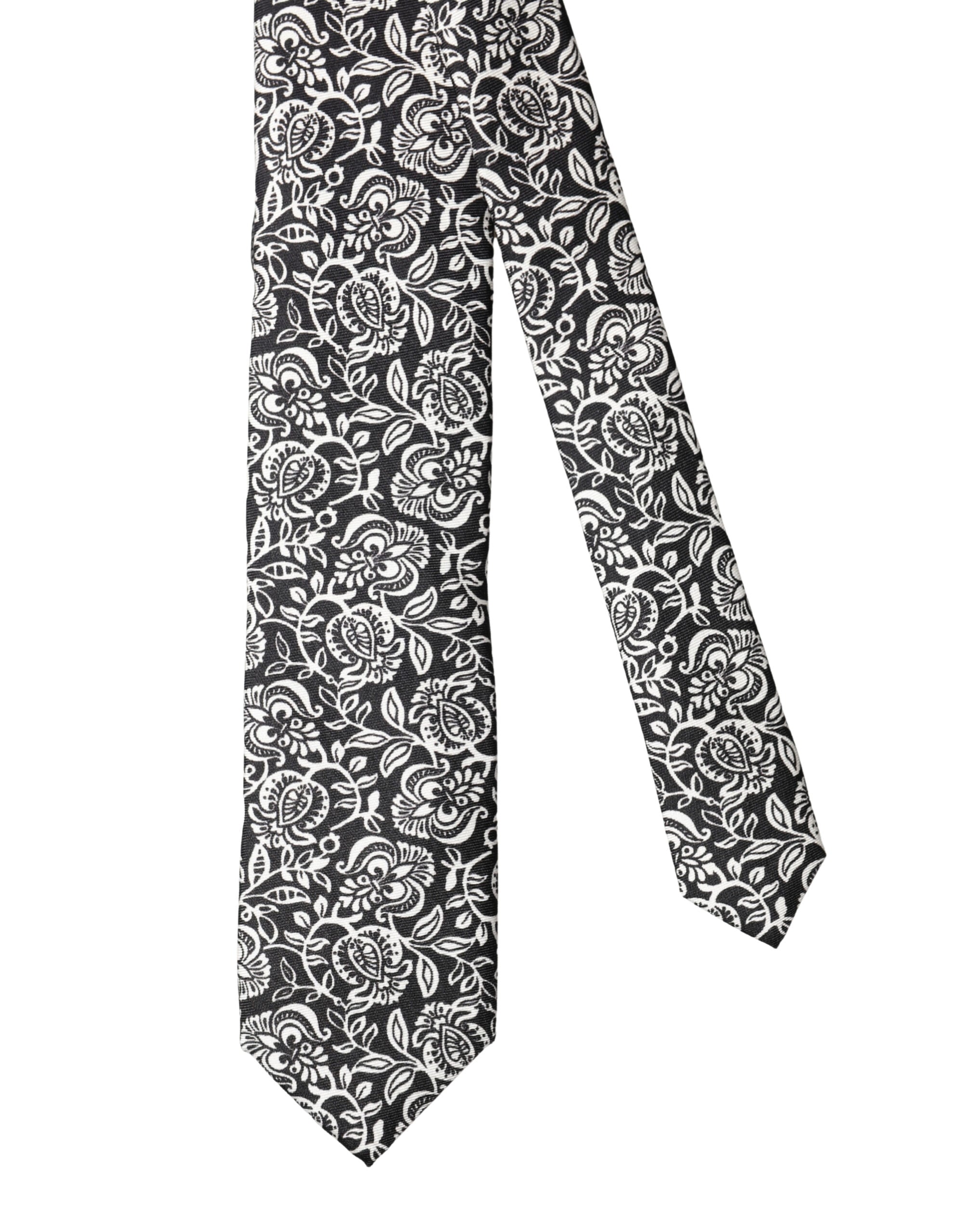 Dolce & Gabbana Schwarz Weiß Floral Fantasy Seidenkrawatte verstellbar