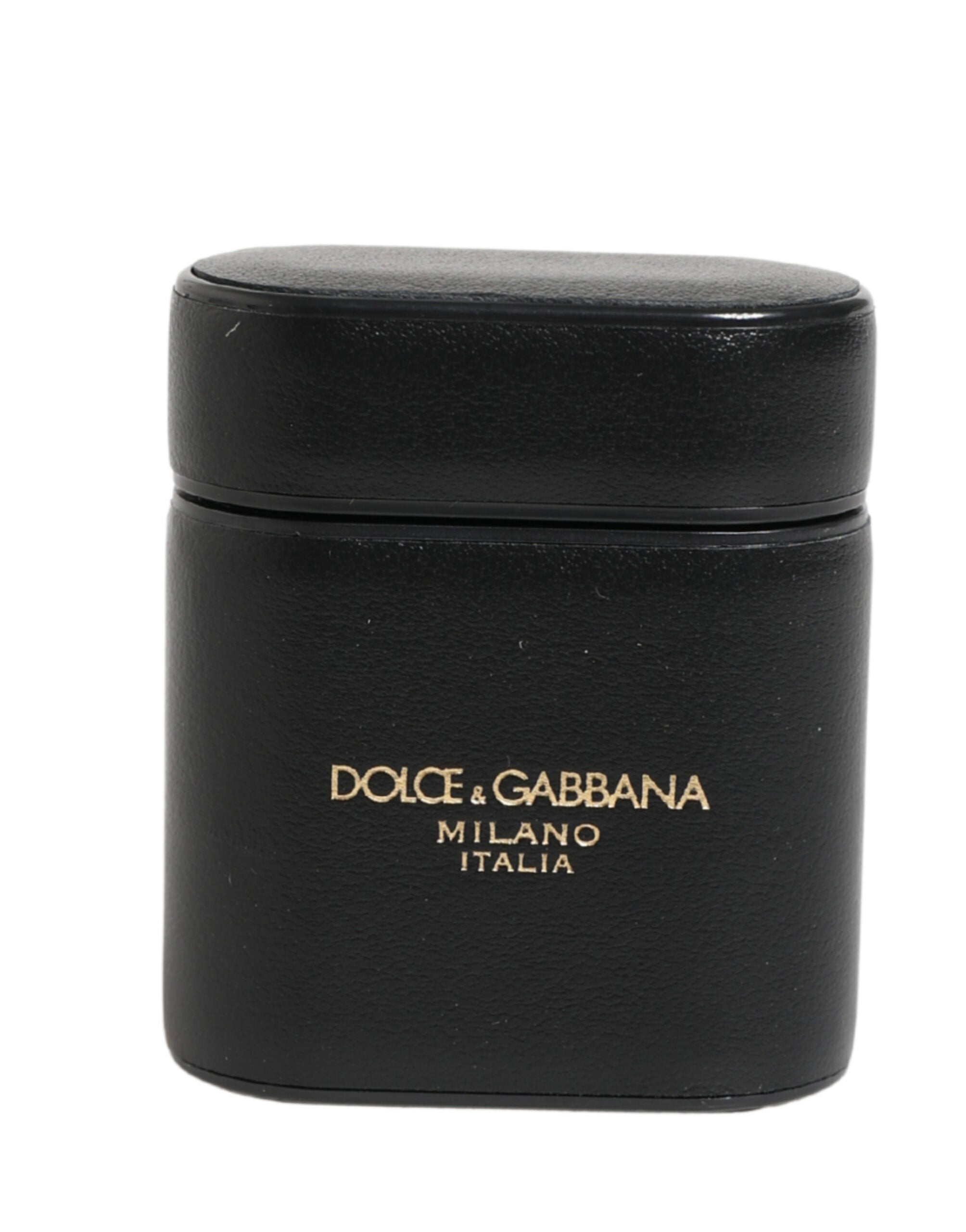 Dolce & Gabbana Airpods-Hülle aus schwarzem Kalbsleder mit Logo-Print und Flip-Halter