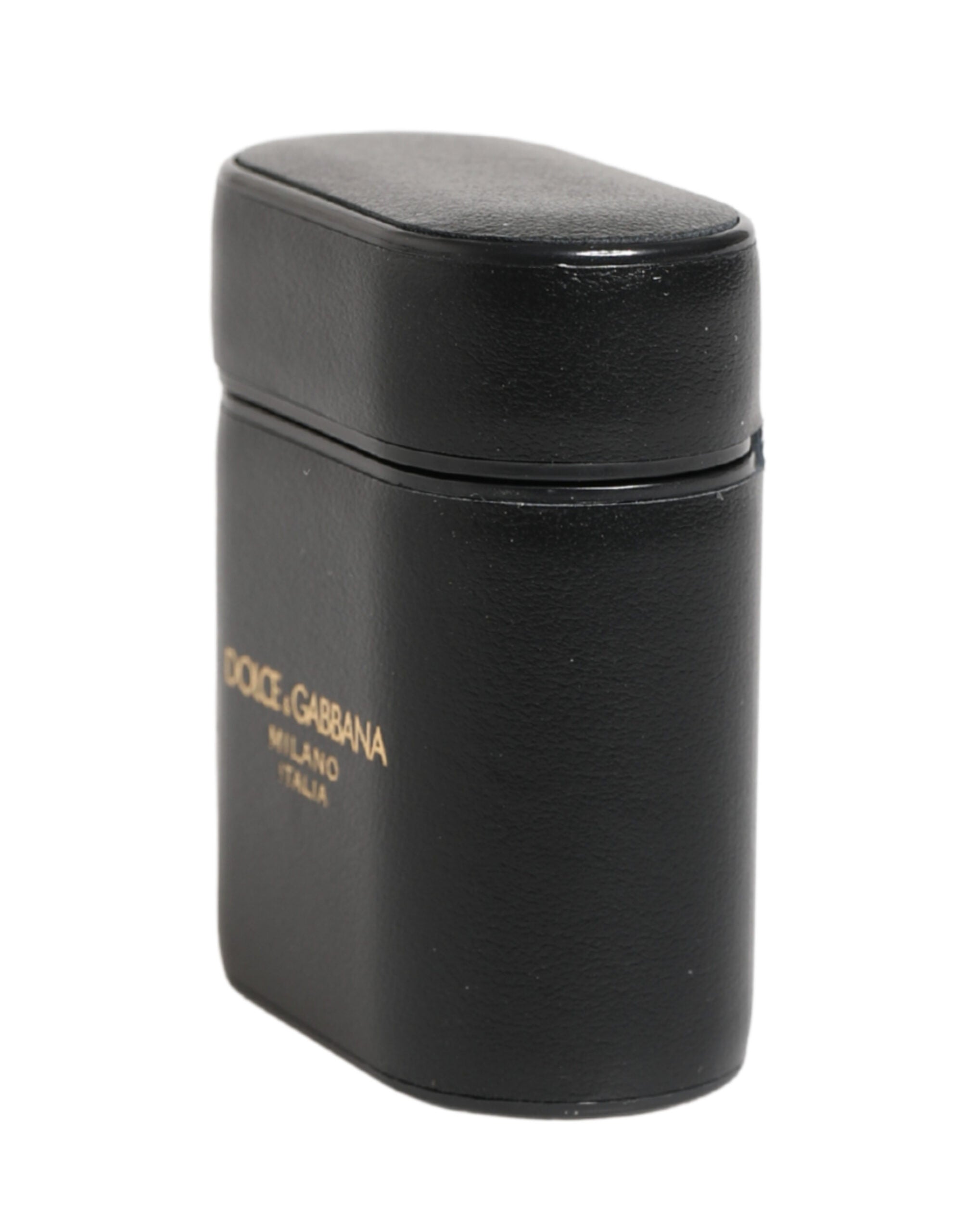 Dolce & Gabbana Airpods-Hülle aus schwarzem Kalbsleder mit Logo-Print und Flip-Halter