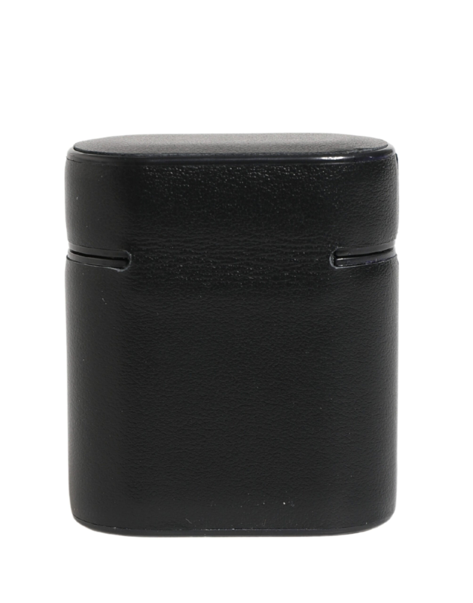 Dolce & Gabbana Airpods-Hülle aus schwarzem Kalbsleder mit Logo-Print und Flip-Halter