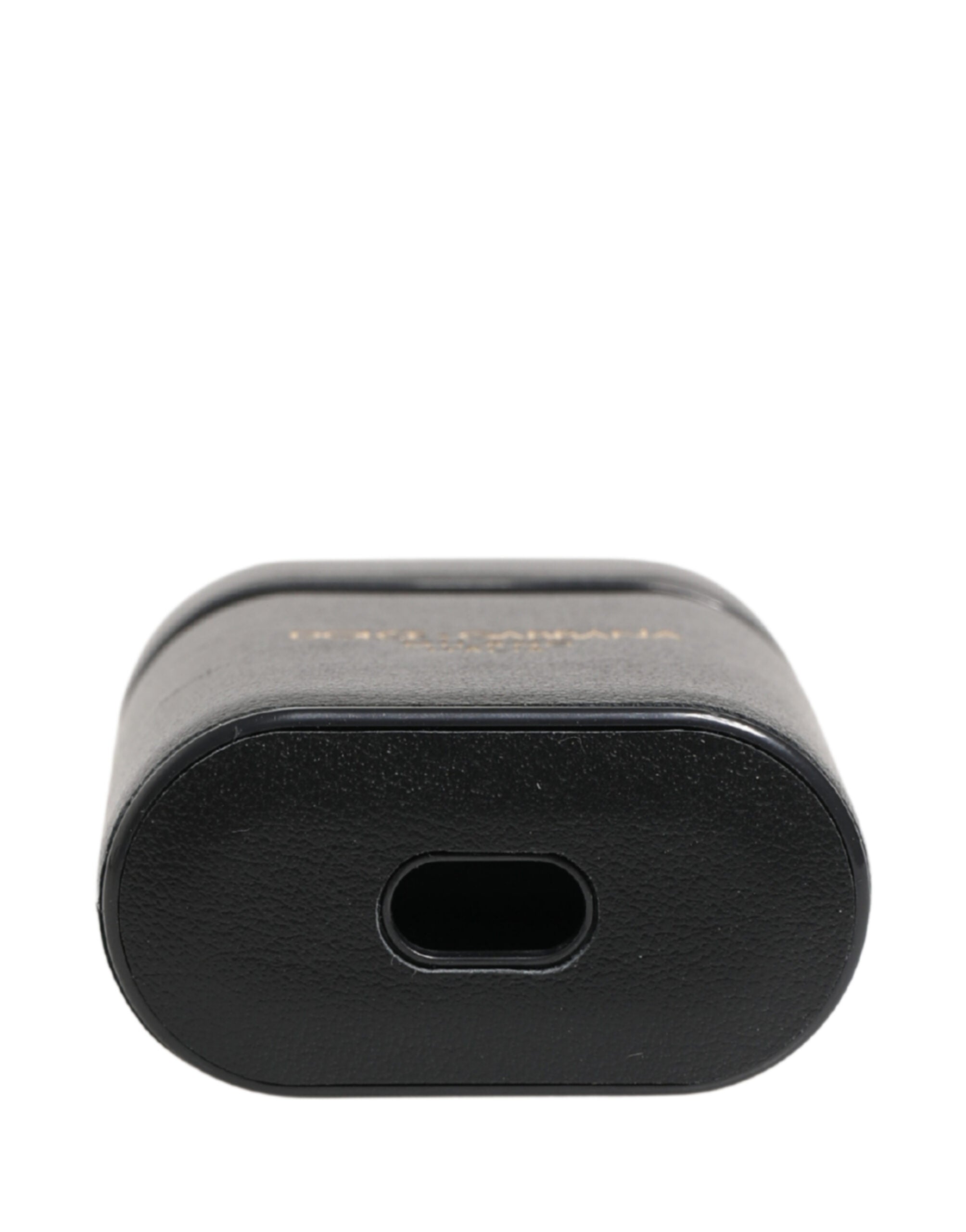 Dolce & Gabbana Airpods-Hülle aus schwarzem Kalbsleder mit Logo-Print und Flip-Halter