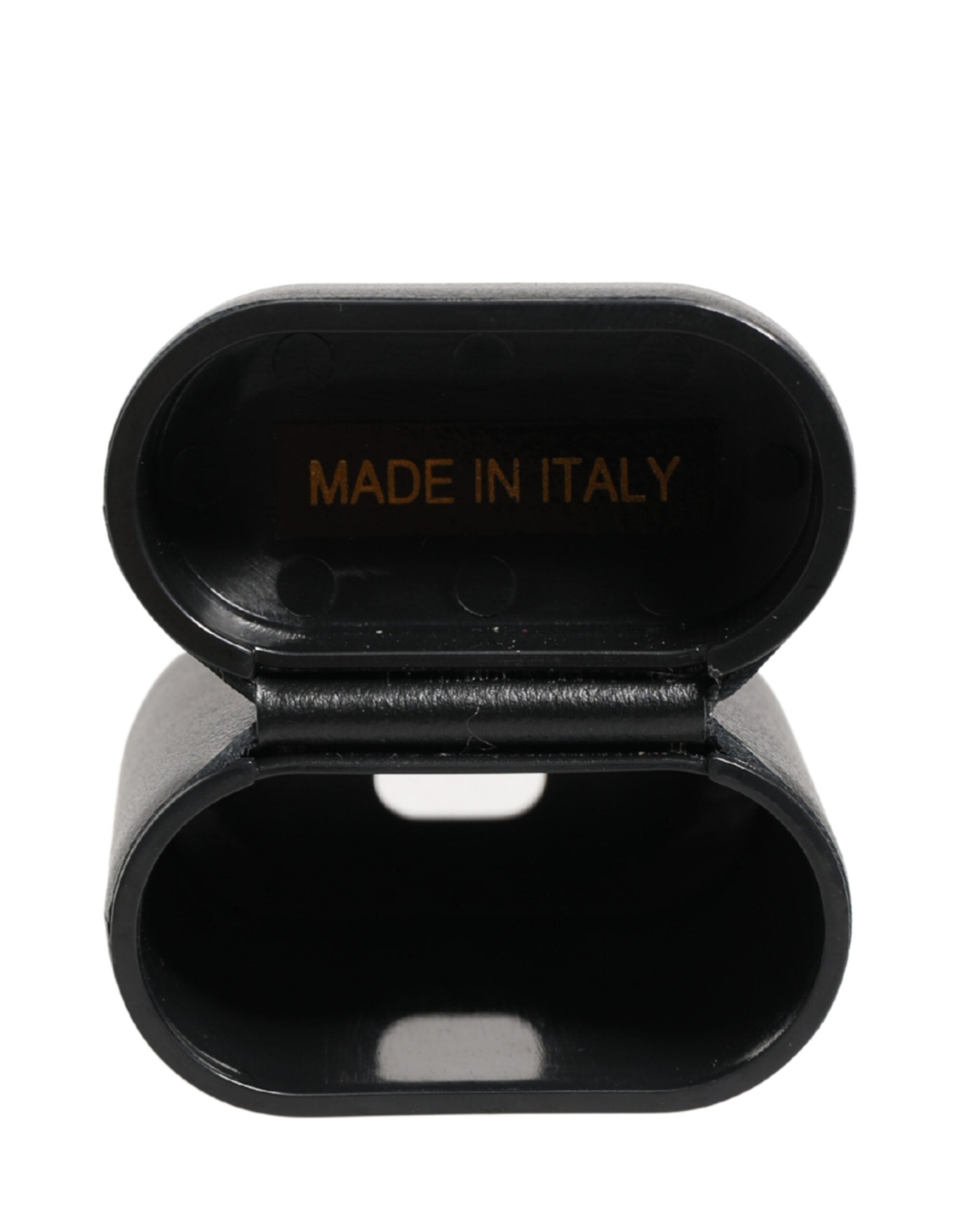 Dolce & Gabbana Airpods-Hülle aus schwarzem Kalbsleder mit Logo-Print und Flip-Halter