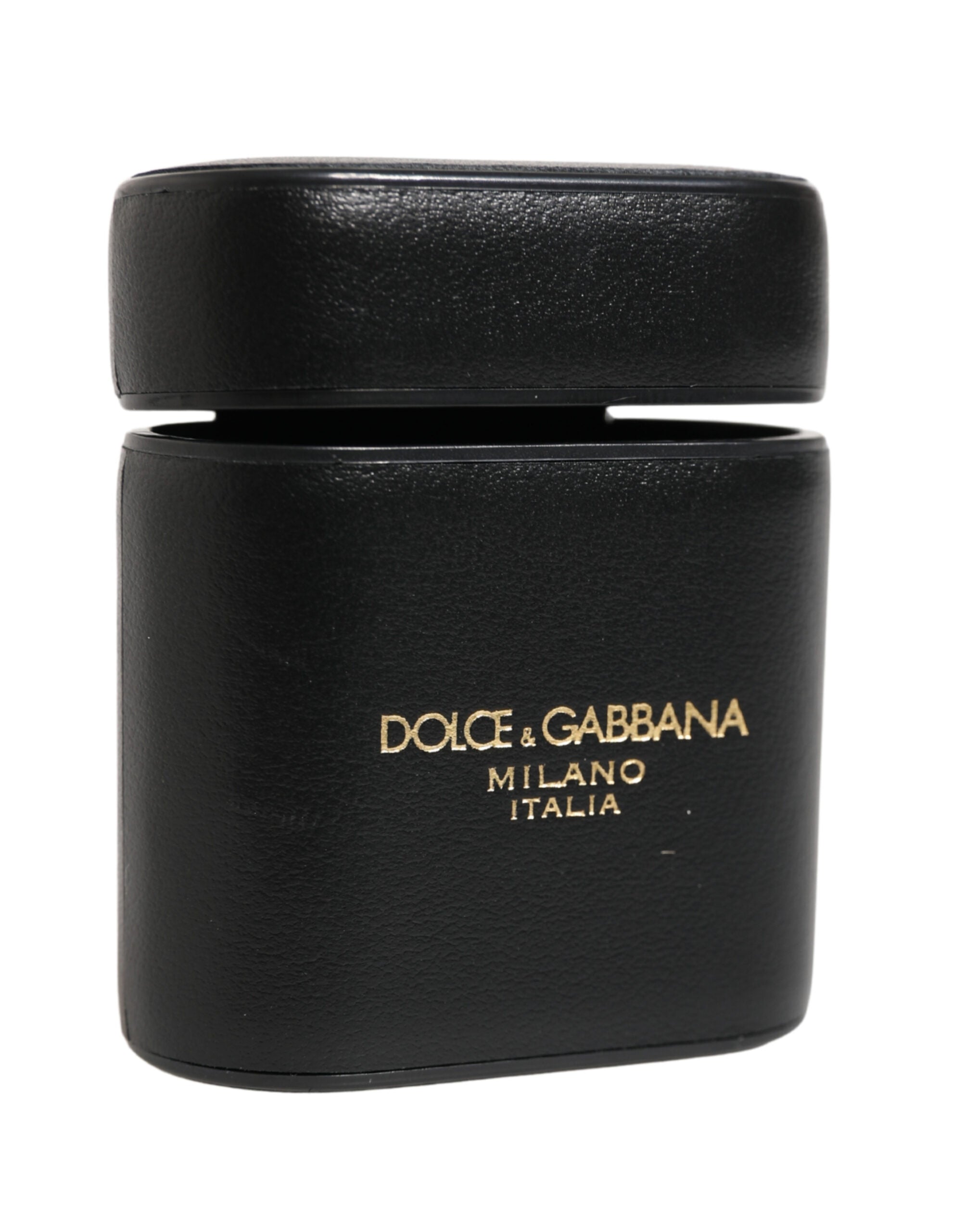 Dolce & Gabbana Airpods-Hülle aus schwarzem Kalbsleder mit Logo-Print und Flip-Halter