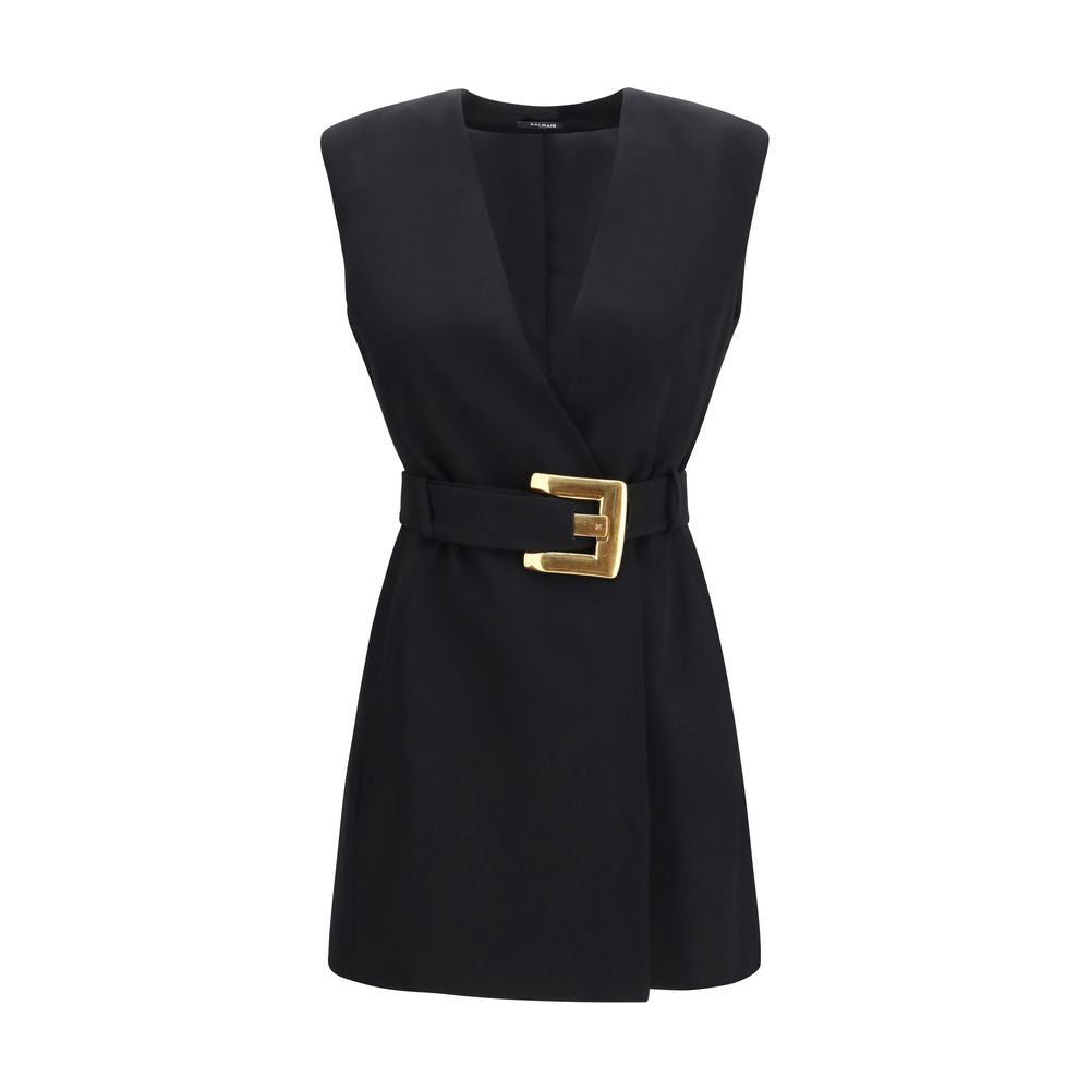 Balmain Black Fleece Wool Cocktail Dress