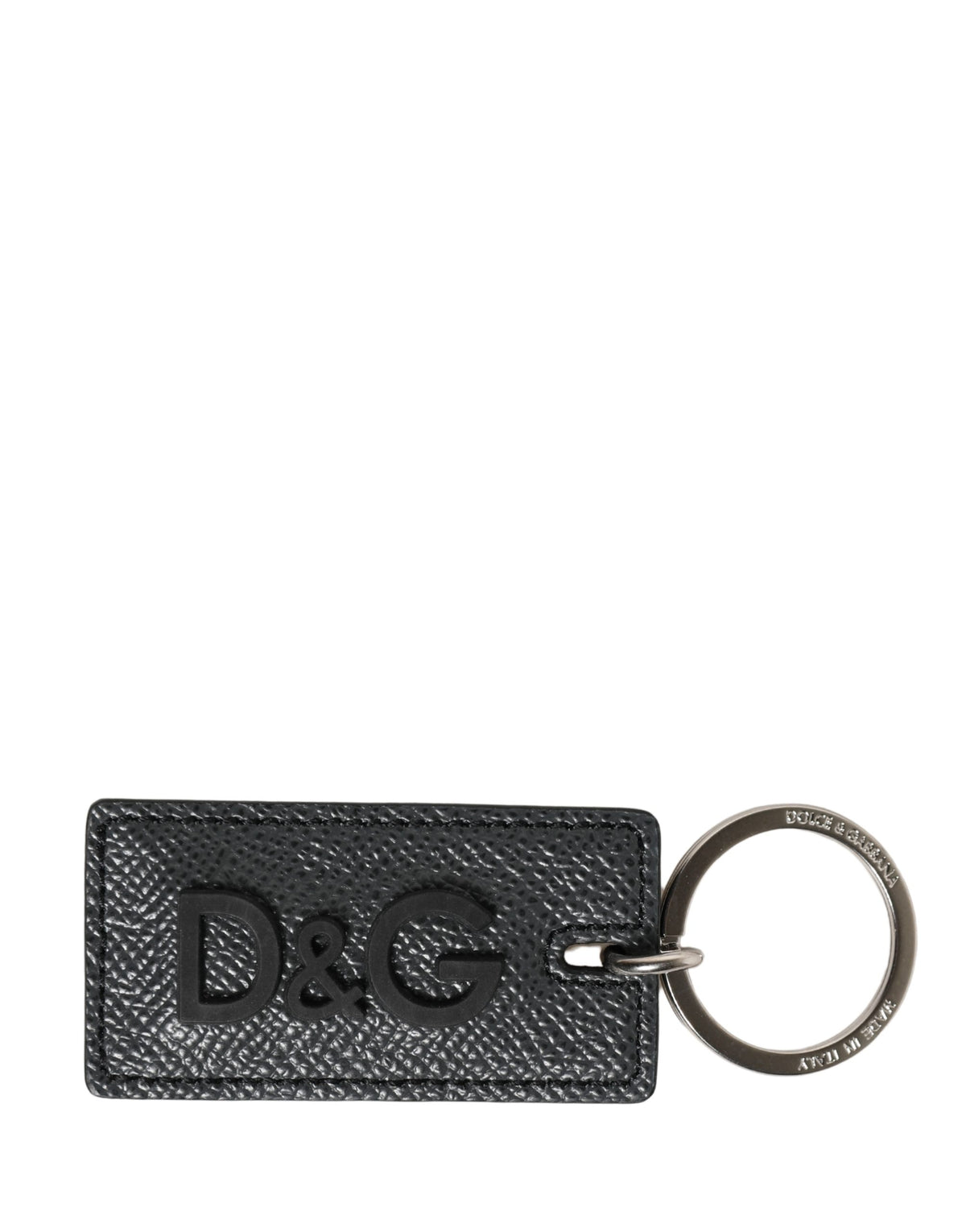 Dolce & Gabbana Zwart Kalfsleer D&G Logo Metalen Ring Sleutelhanger