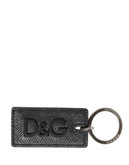 Dolce & Gabbana Zwart Kalfsleer D&G Logo Metalen Ring Sleutelhanger