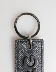 Dolce & Gabbana Zwart Kalfsleer D&G Logo Metalen Ring Sleutelhanger