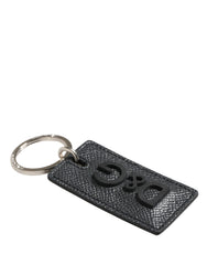 Dolce & Gabbana Zwart Kalfsleer D&G Logo Metalen Ring Sleutelhanger