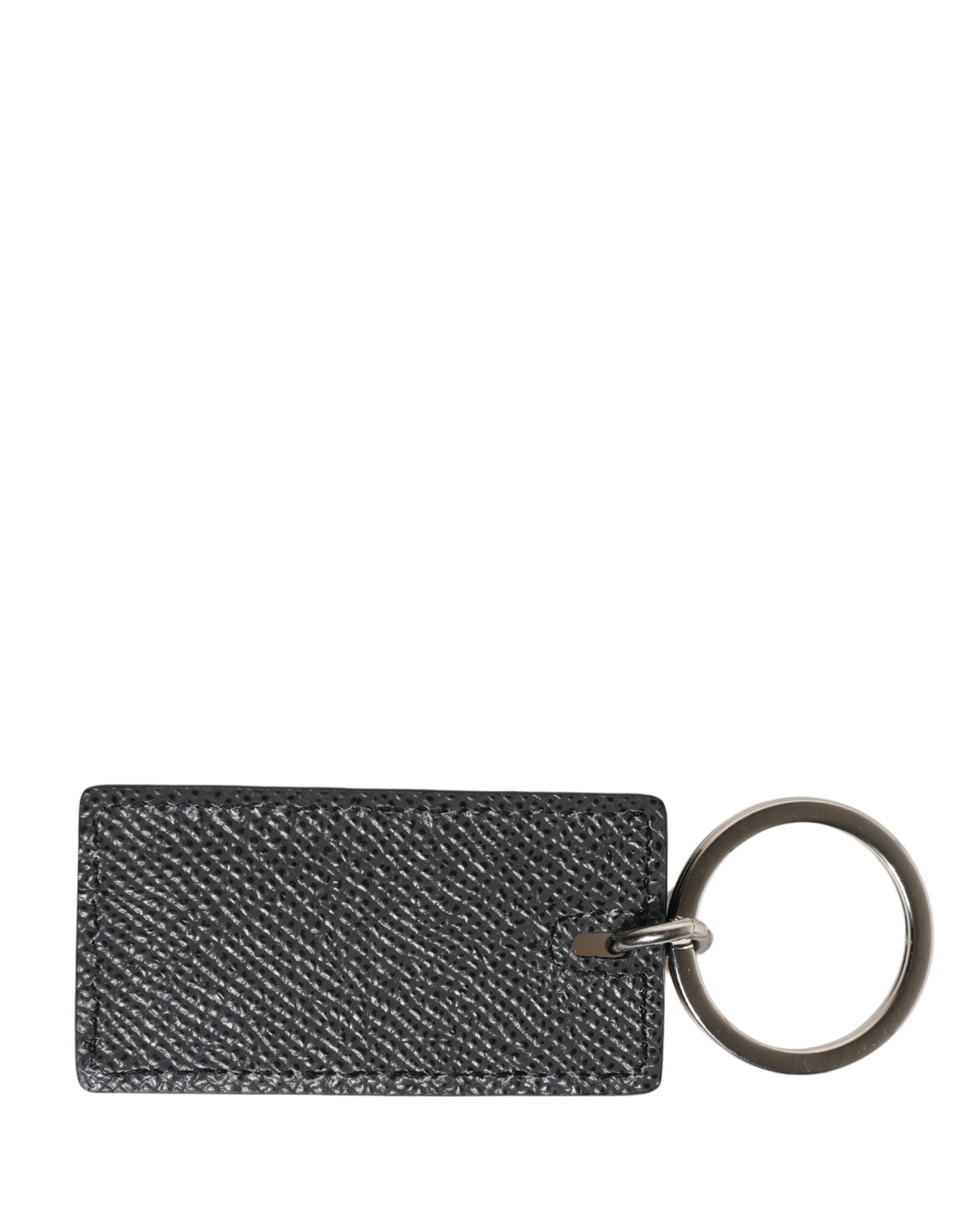 Dolce & Gabbana Zwart Kalfsleer D&G Logo Metalen Ring Sleutelhanger