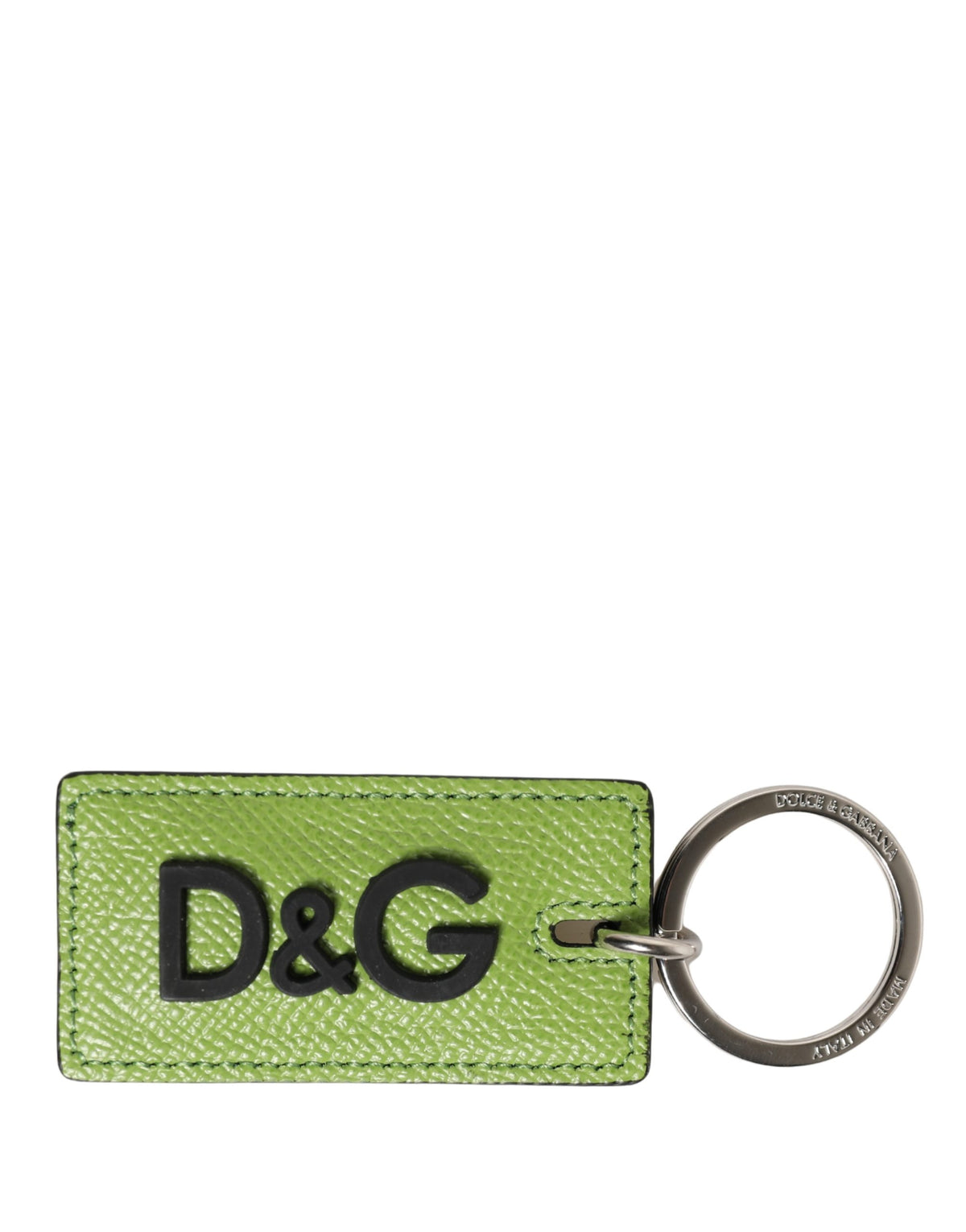 Dolce & Gabbana Schlüsselanhänger aus grünem Kalbsleder mit DG-Logo und Metallring