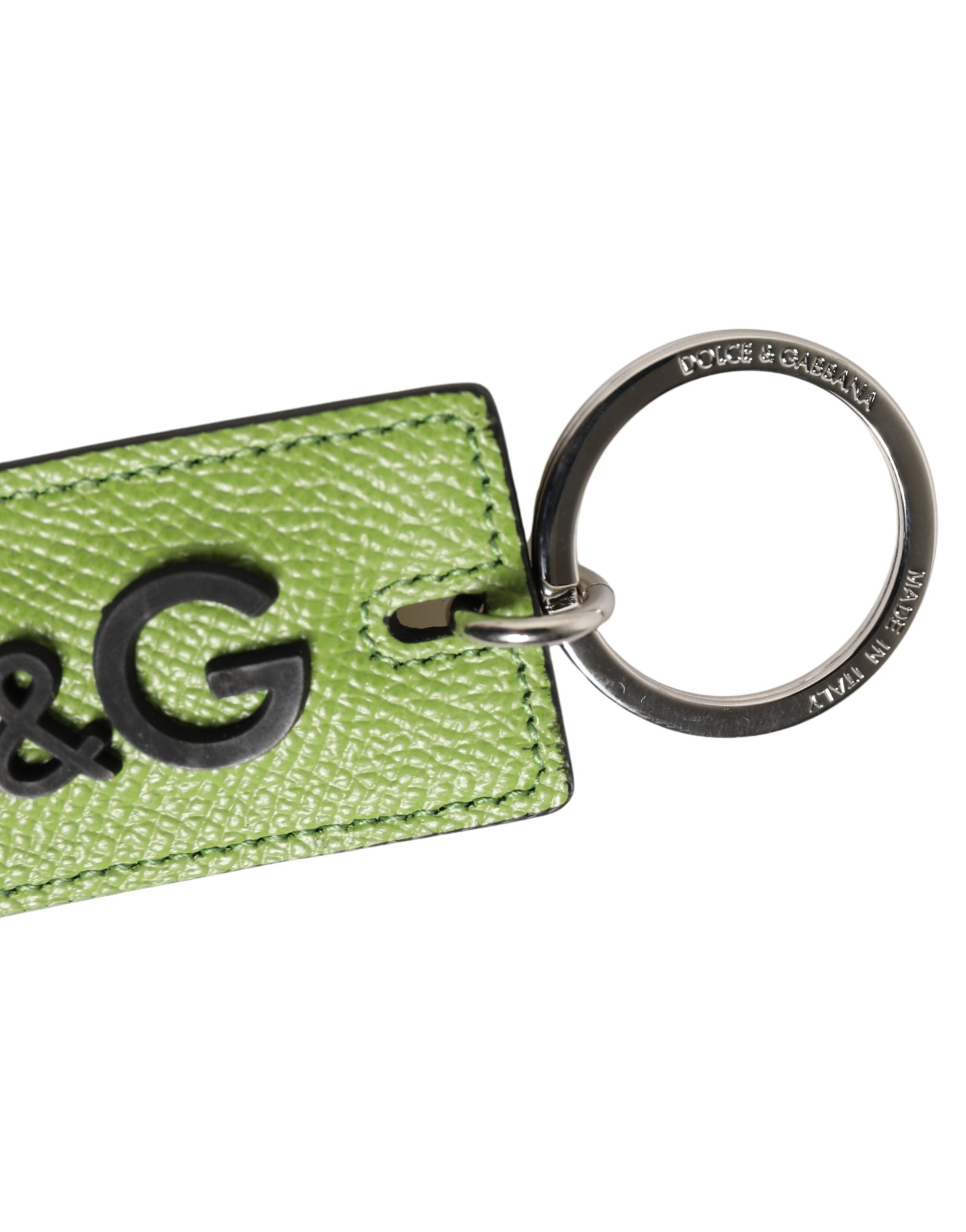Dolce & Gabbana Schlüsselanhänger aus grünem Kalbsleder mit DG-Logo und Metallring