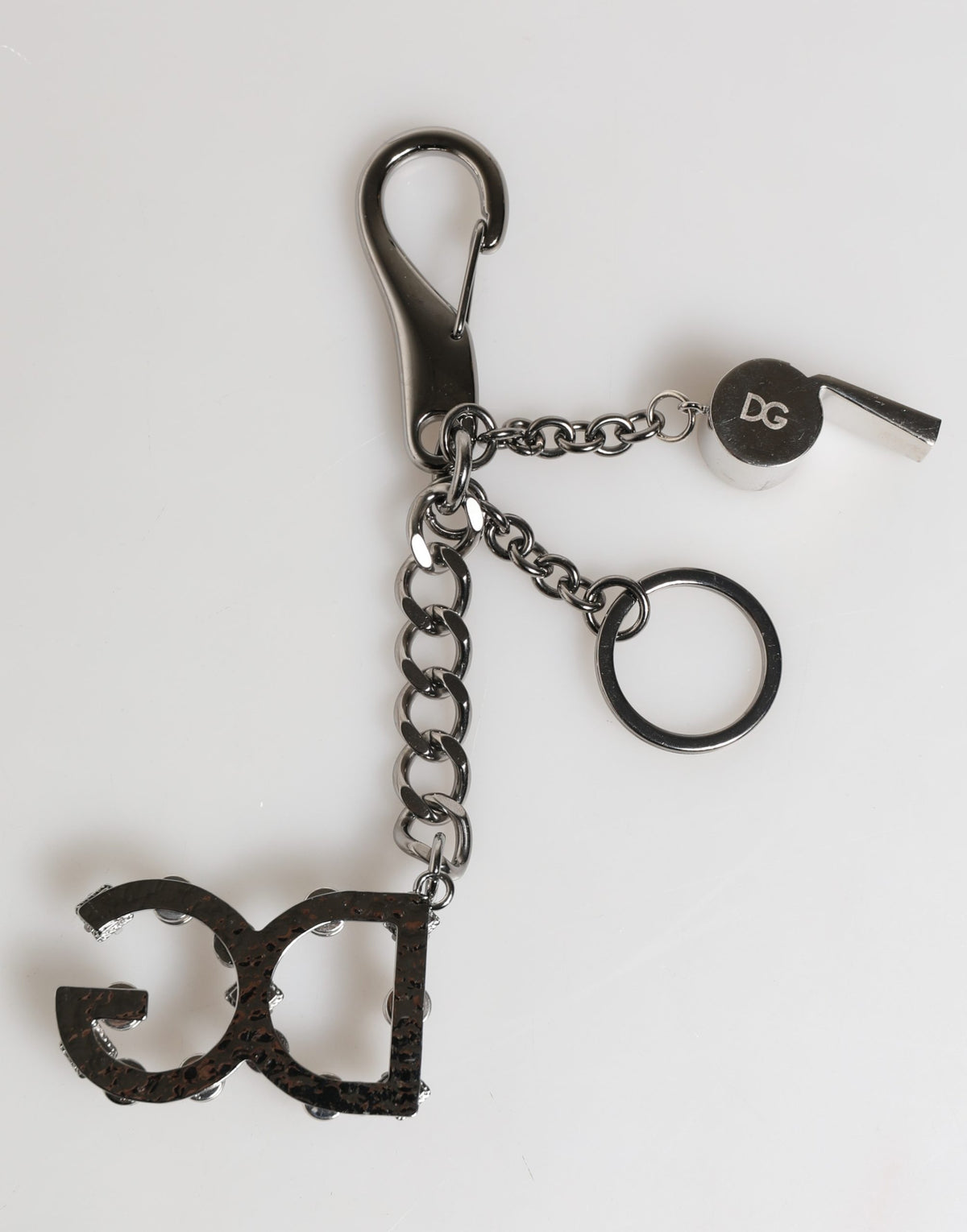 Dolce & Gabbana Zilver Messing Metaal DG Logo Kristal Ring Sleutelhanger