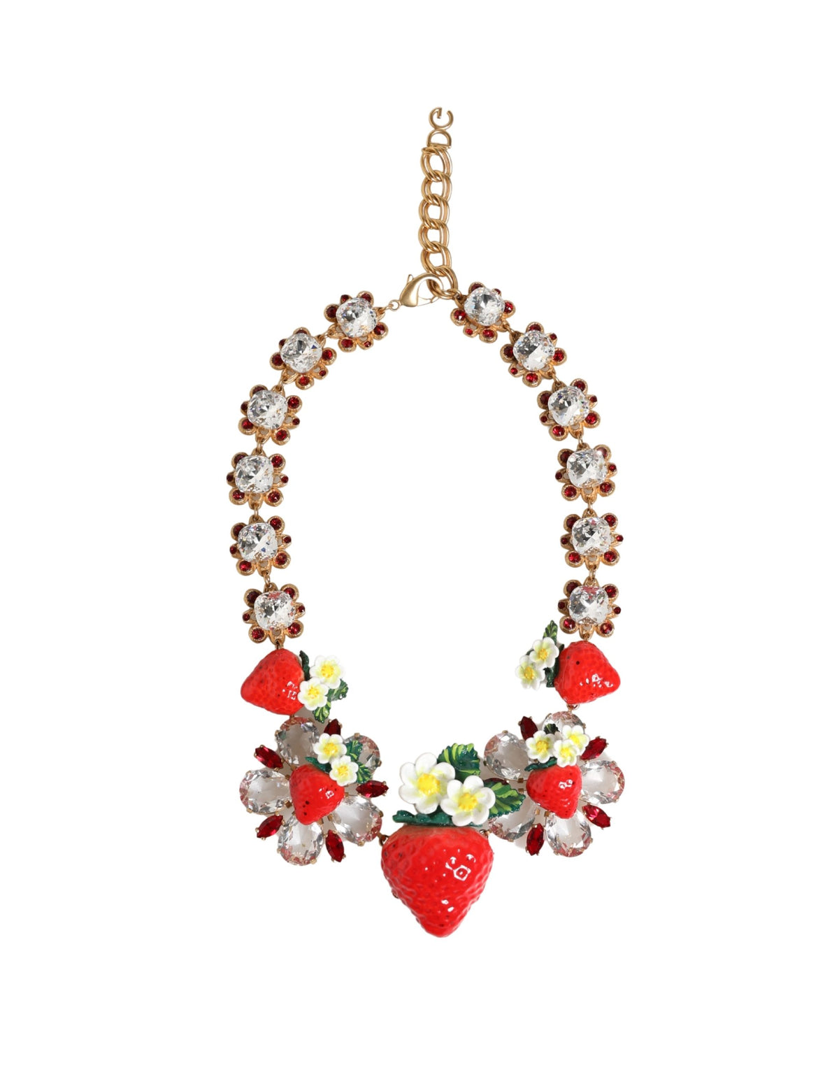 Dolce & Gabbana Goldfarbenes Messing FRUCHT-Anhänger Blumen Kristall-Logo-Halskette