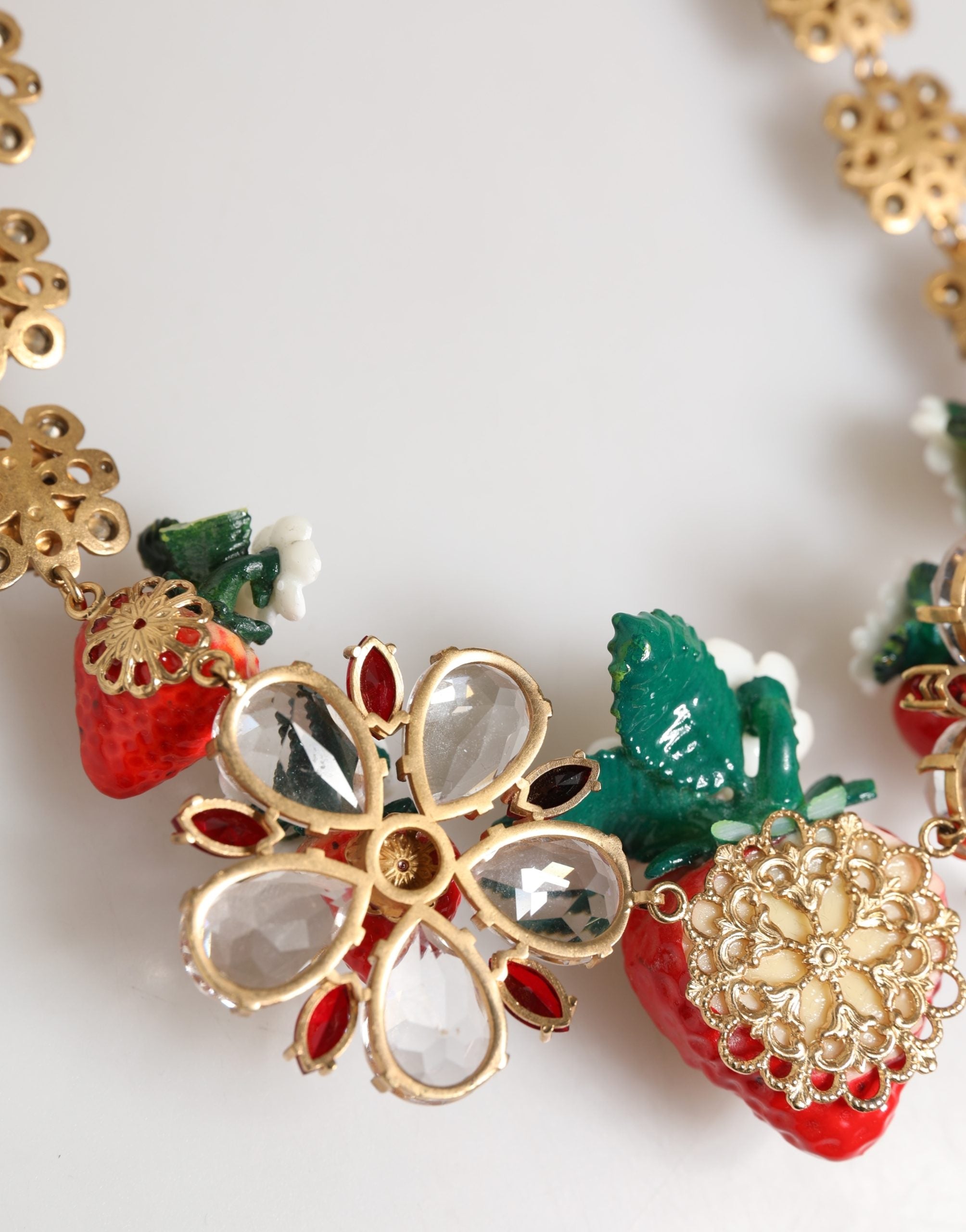 Dolce & Gabbana Goldfarbenes Messing FRUCHT-Anhänger Blumen Kristall-Logo-Halskette