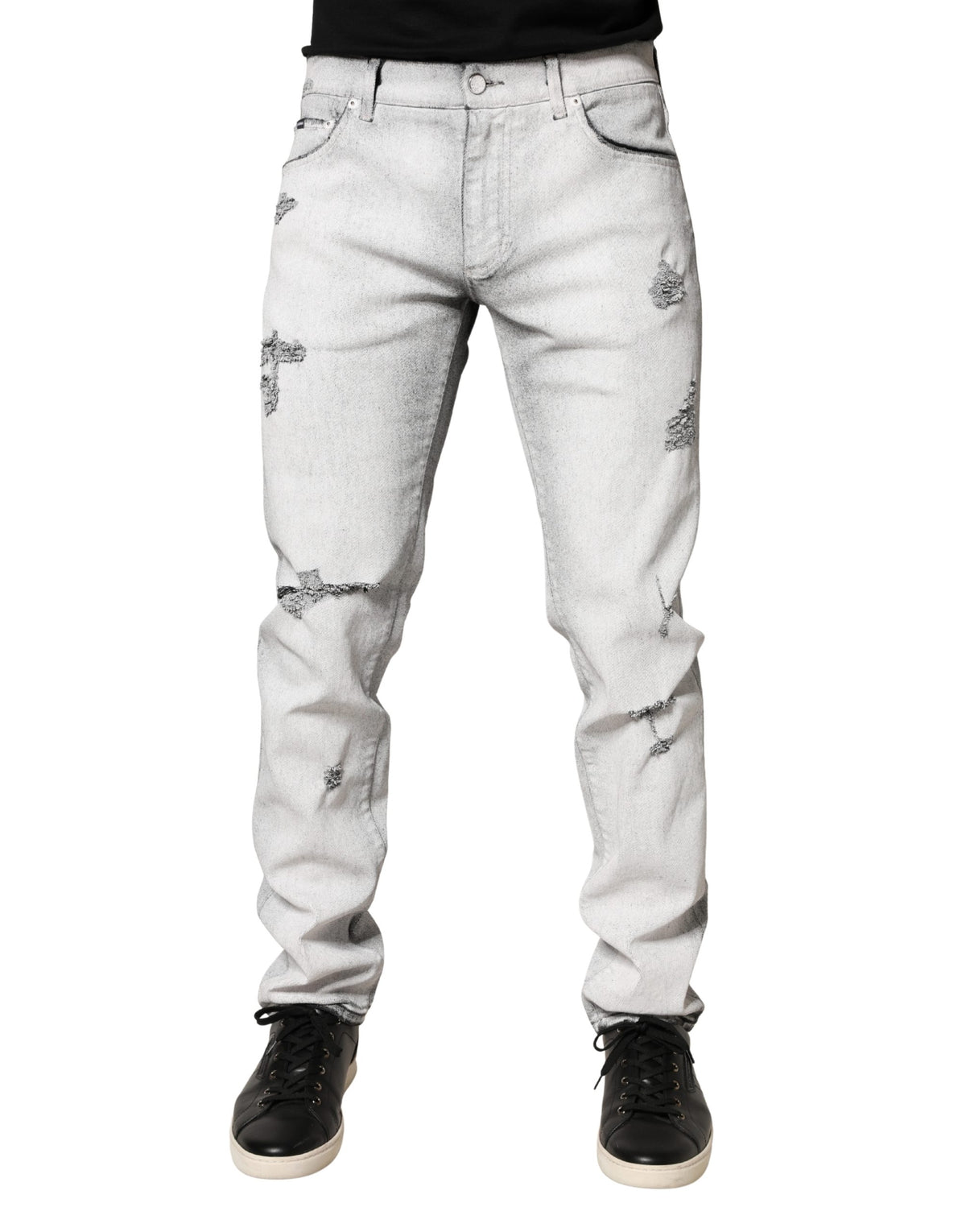 Dolce & Gabbana Hellgraue Distressed Skinny Herren-Jeans