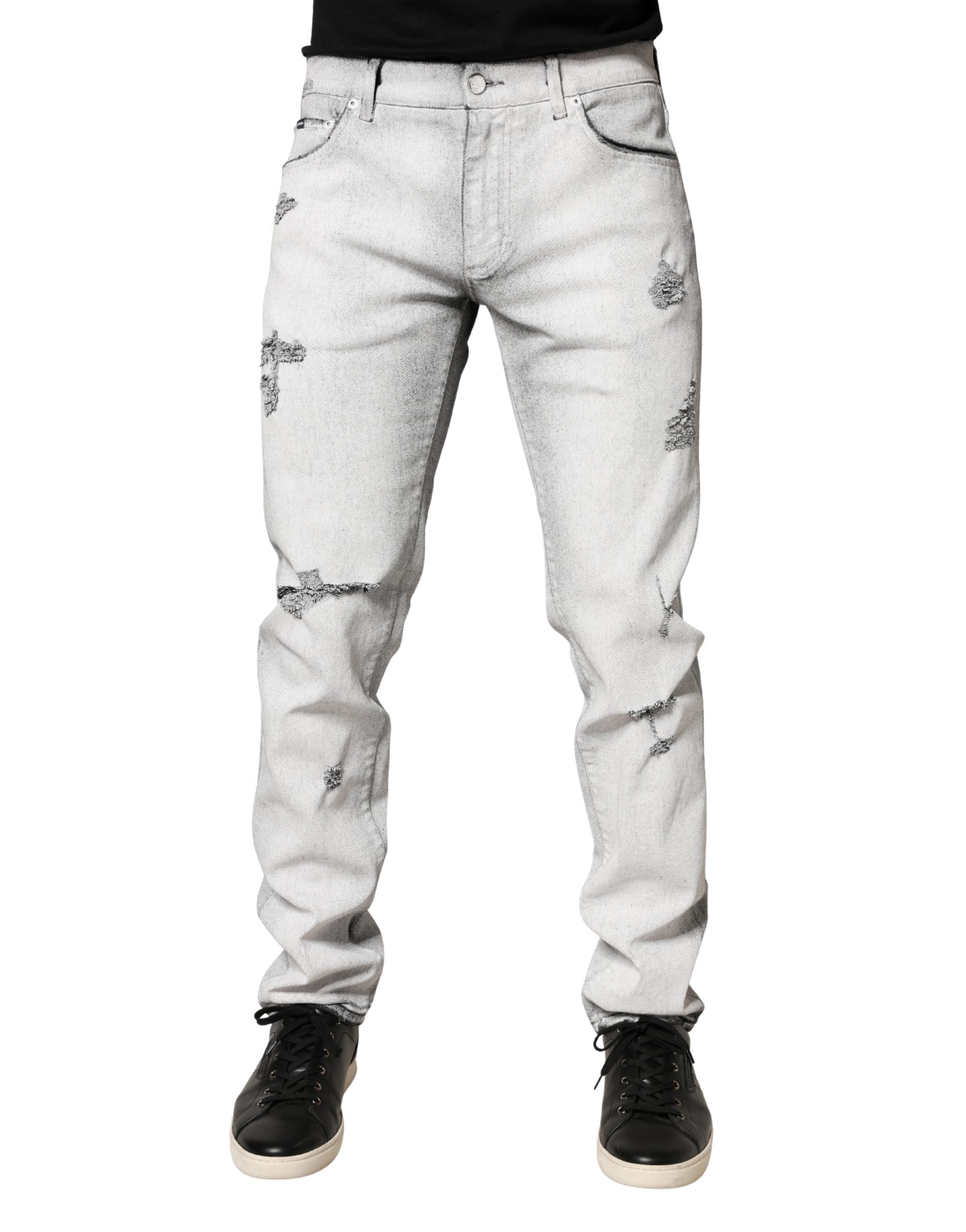 Dolce & Gabbana Hellgraue Distressed Skinny Herren-Jeans