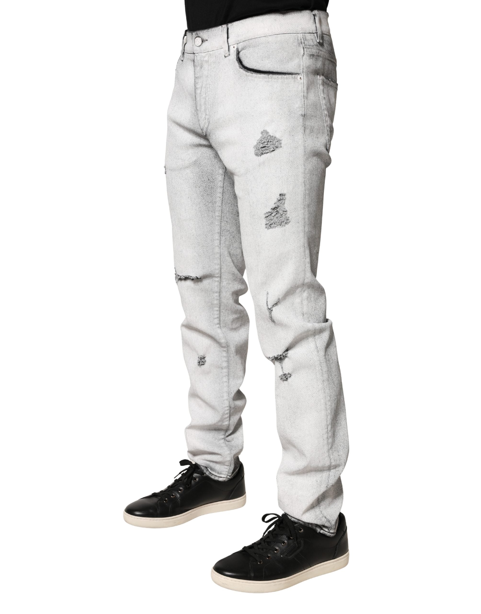 Dolce & Gabbana Hellgraue Distressed Skinny Herren-Jeans