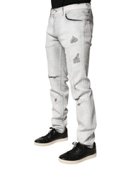 Dolce & Gabbana Hellgraue Distressed Skinny Herren-Jeans