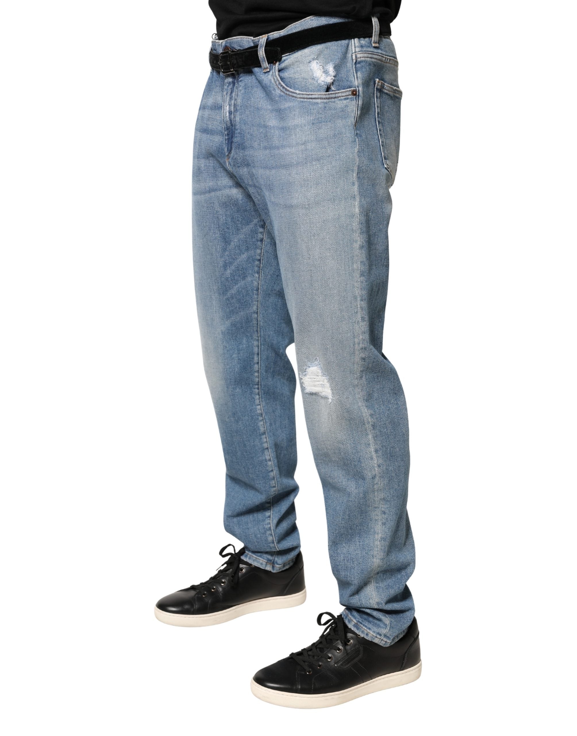 Dolce & Gabbana Blue Tattered Slim Fit Men Cotton Denim Jeans