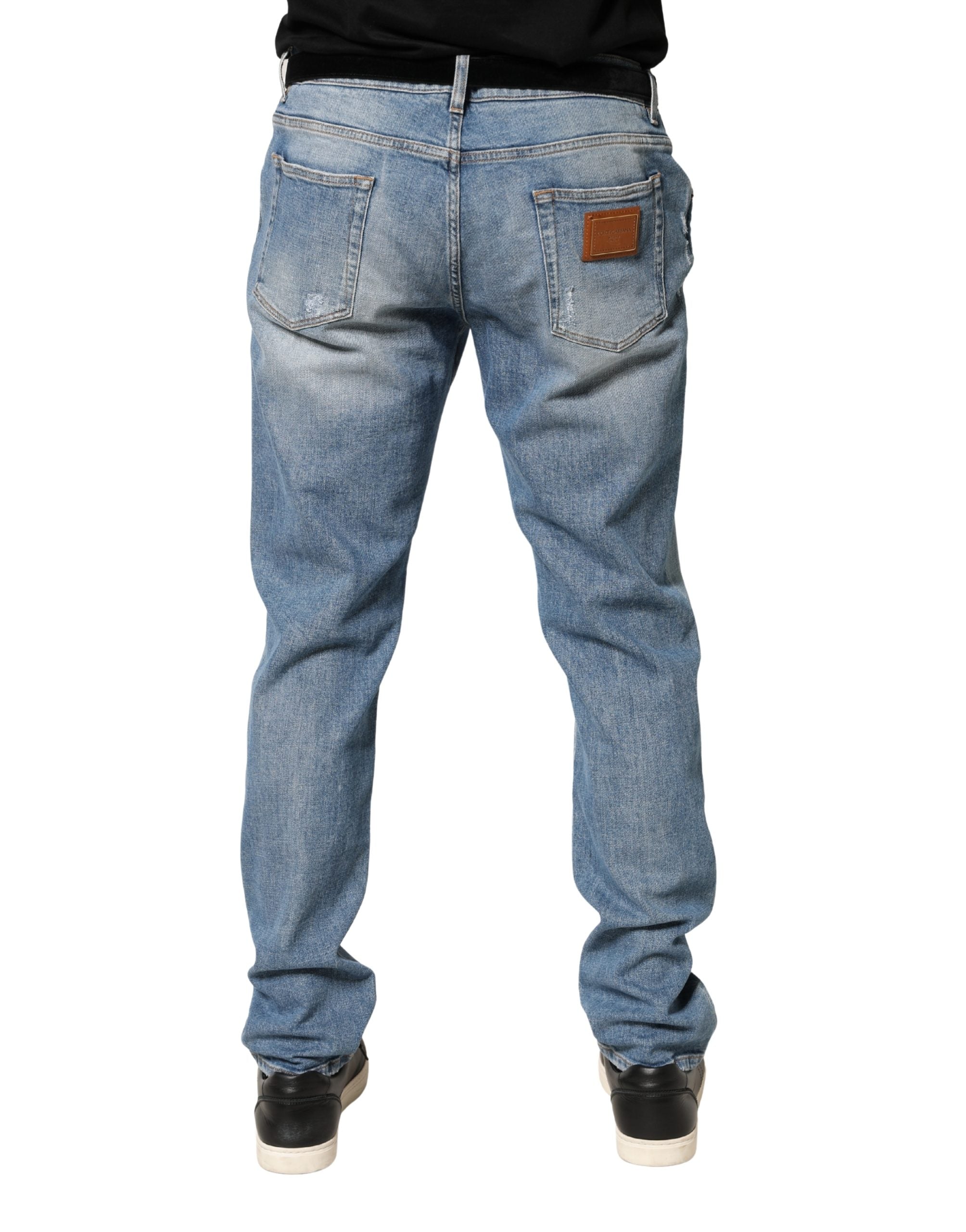 Dolce & Gabbana Blue Tattered Slim Fit Men Cotton Denim Jeans
