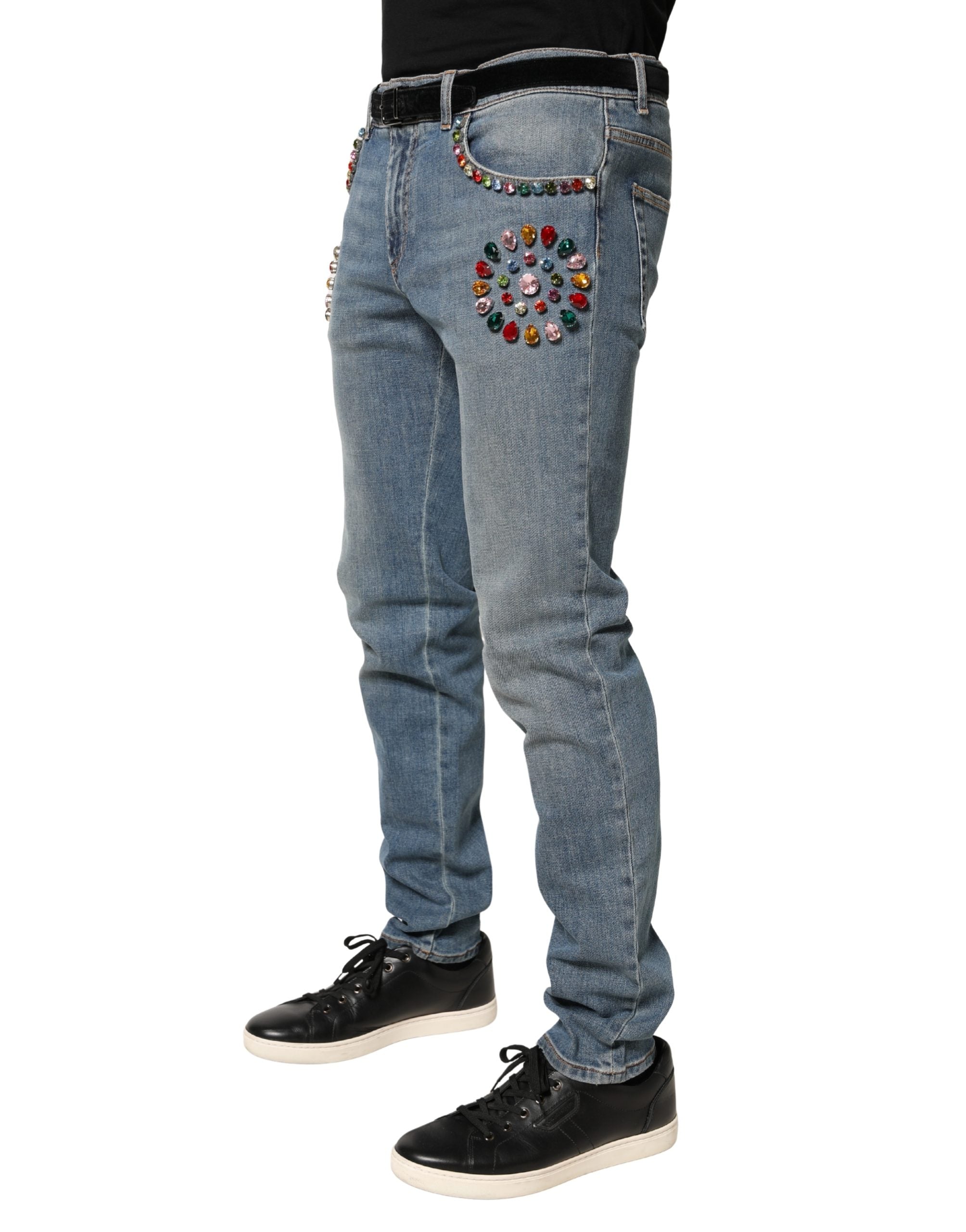 Dolce & Gabbana Blaue verzierte lockere Baumwoll-Jeans für Herren