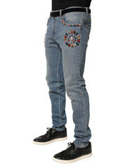Dolce & Gabbana Blaue verzierte lockere Baumwoll-Jeans für Herren