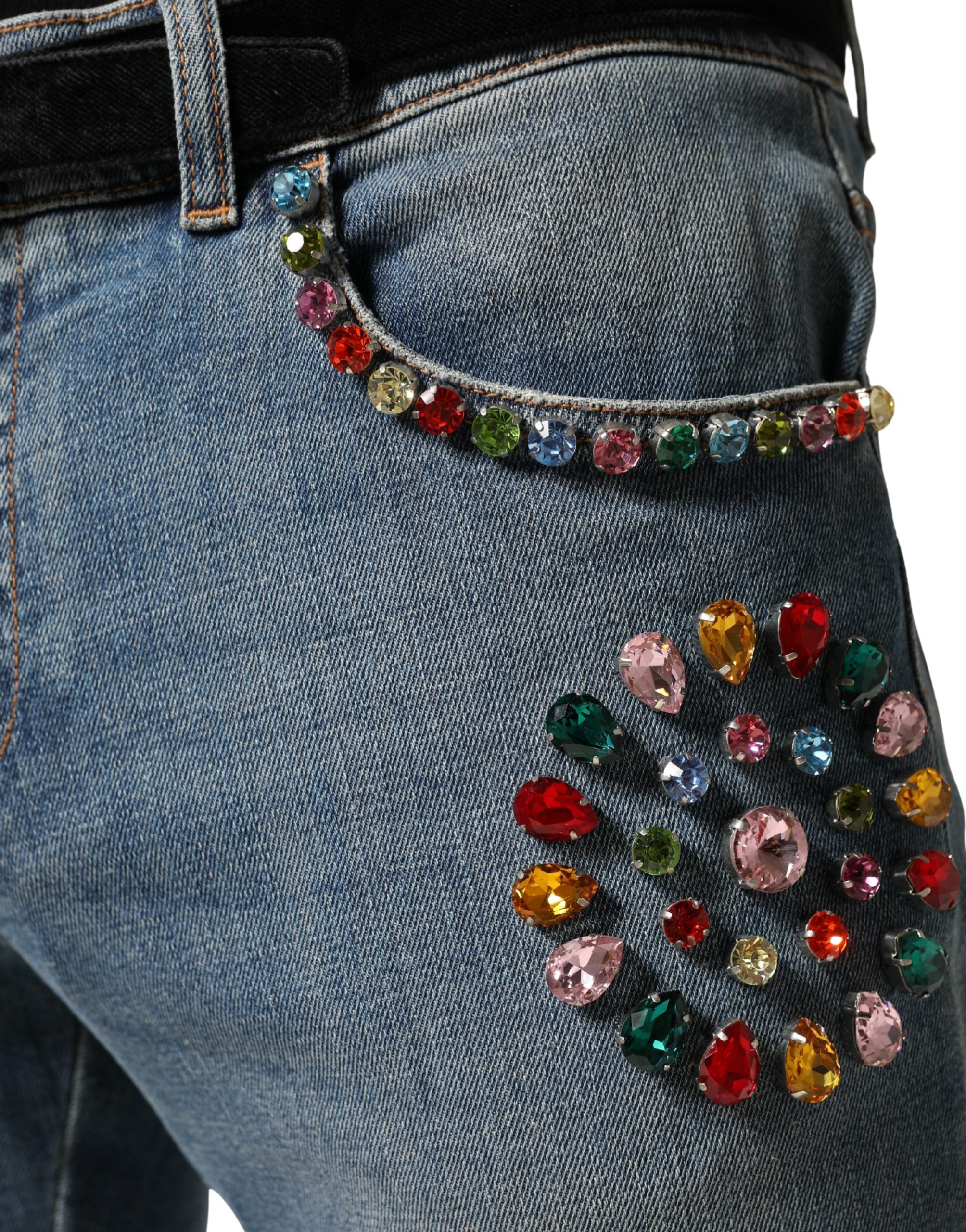 Dolce & Gabbana Blaue verzierte lockere Baumwoll-Jeans für Herren