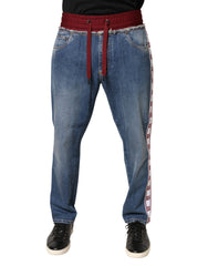 Dolce & Gabbana Blauwe Katoenen Jeans met Trekkoord en Rechte Pijpen