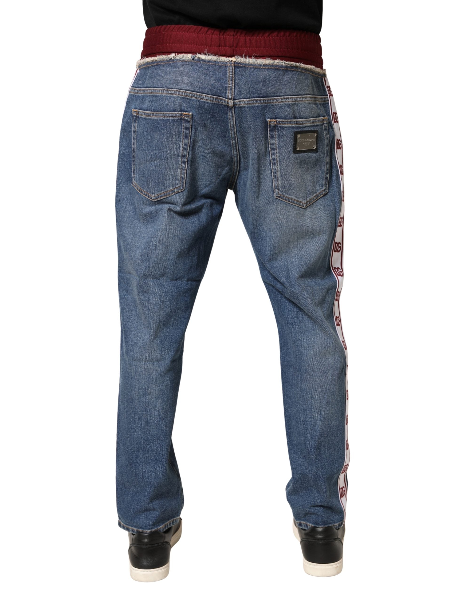 Dolce & Gabbana Blauwe Katoenen Jeans met Trekkoord en Rechte Pijpen