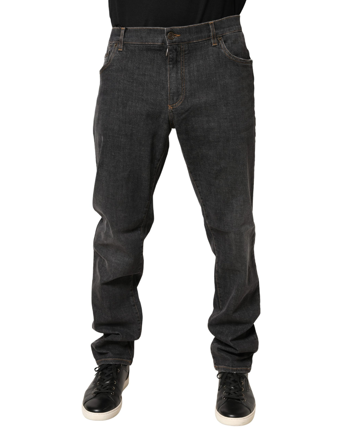 Dolce & Gabbana Dunkelgraue Slim Fit Herrenjeans aus Baumwolle