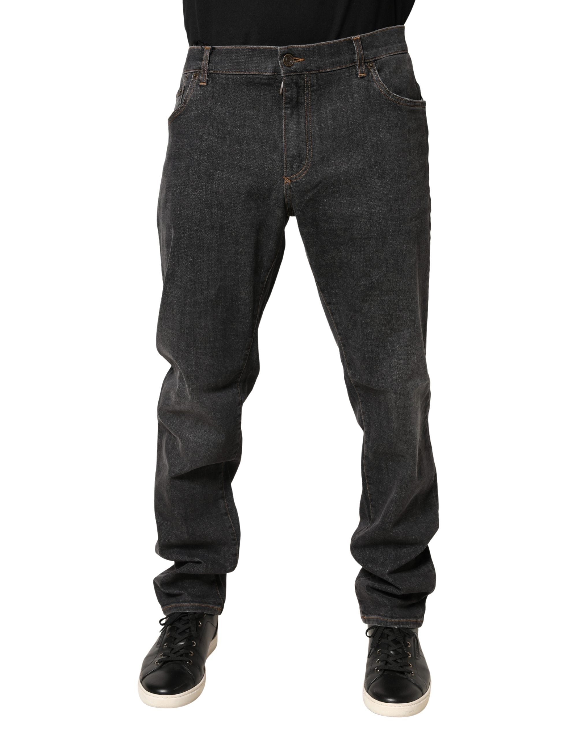 Dolce & Gabbana Dunkelgraue Slim Fit Herrenjeans aus Baumwolle