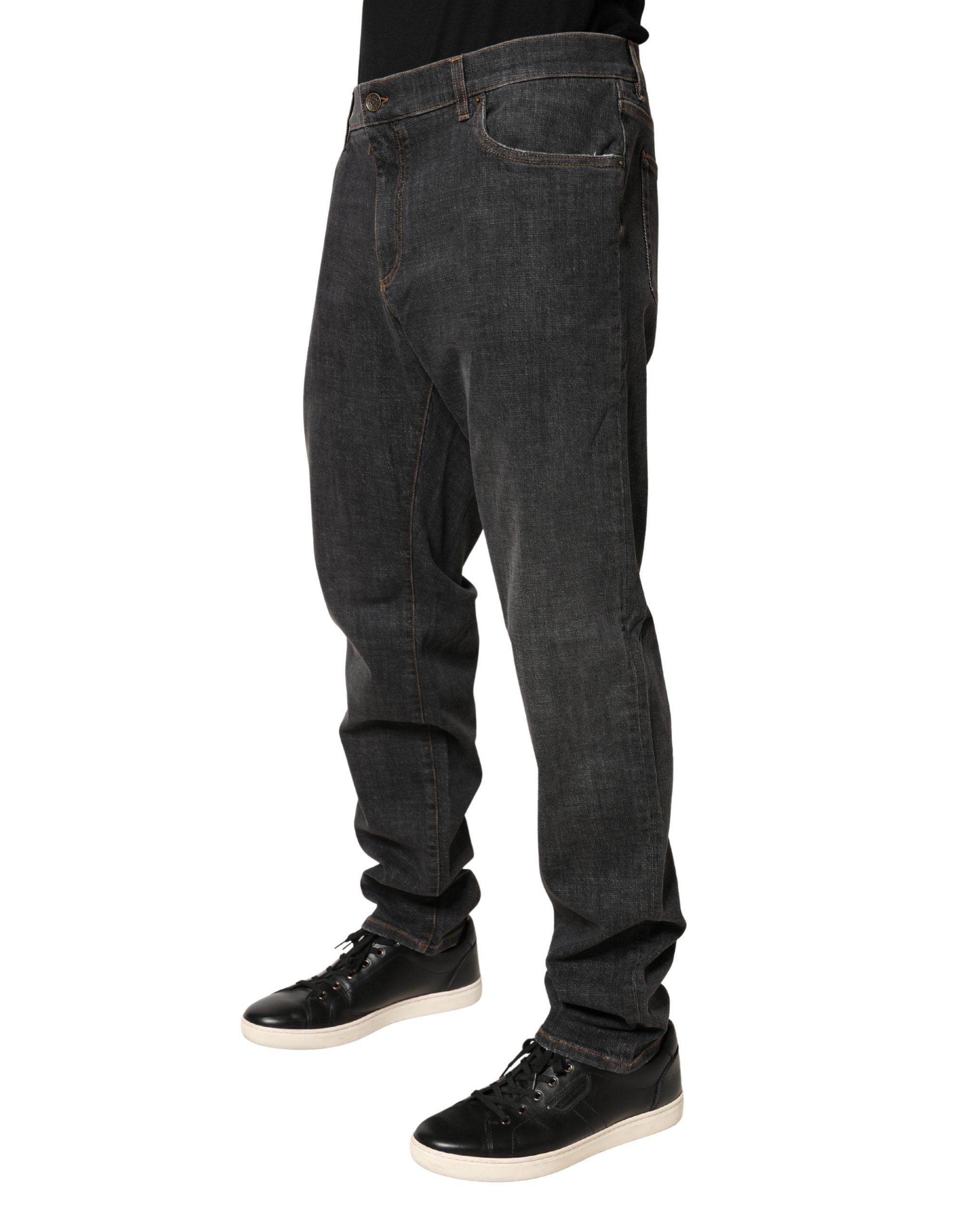 Dolce & Gabbana Dunkelgraue Slim Fit Herrenjeans aus Baumwolle