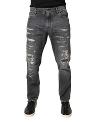 Dolce & Gabbana Dunkelgraue Jeans aus zerrissener Baumwolle mit lockerer Passform