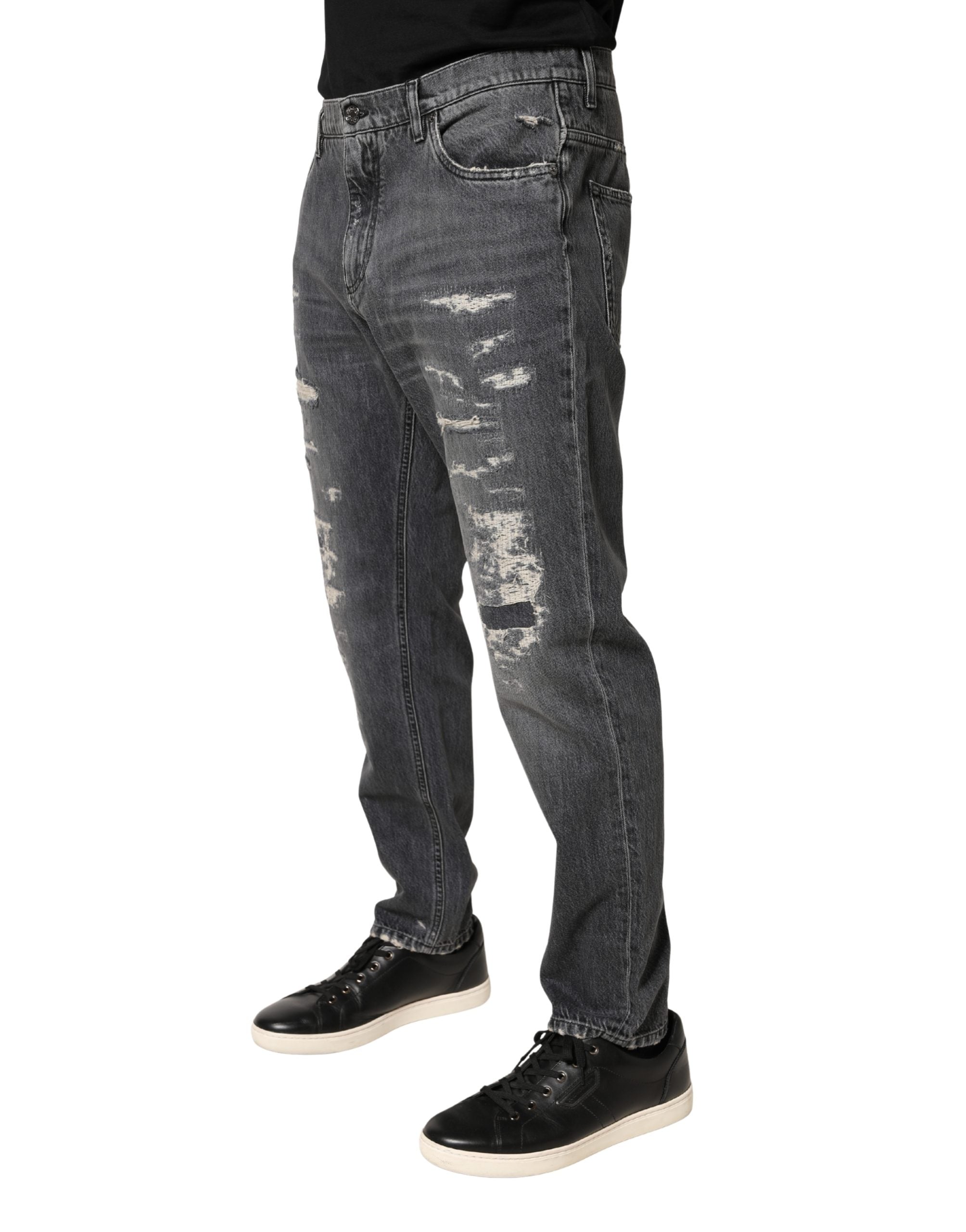 Dolce & Gabbana Dunkelgraue Jeans aus zerrissener Baumwolle mit lockerer Passform