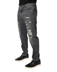 Dolce & Gabbana Dunkelgraue Jeans aus zerrissener Baumwolle mit lockerer Passform