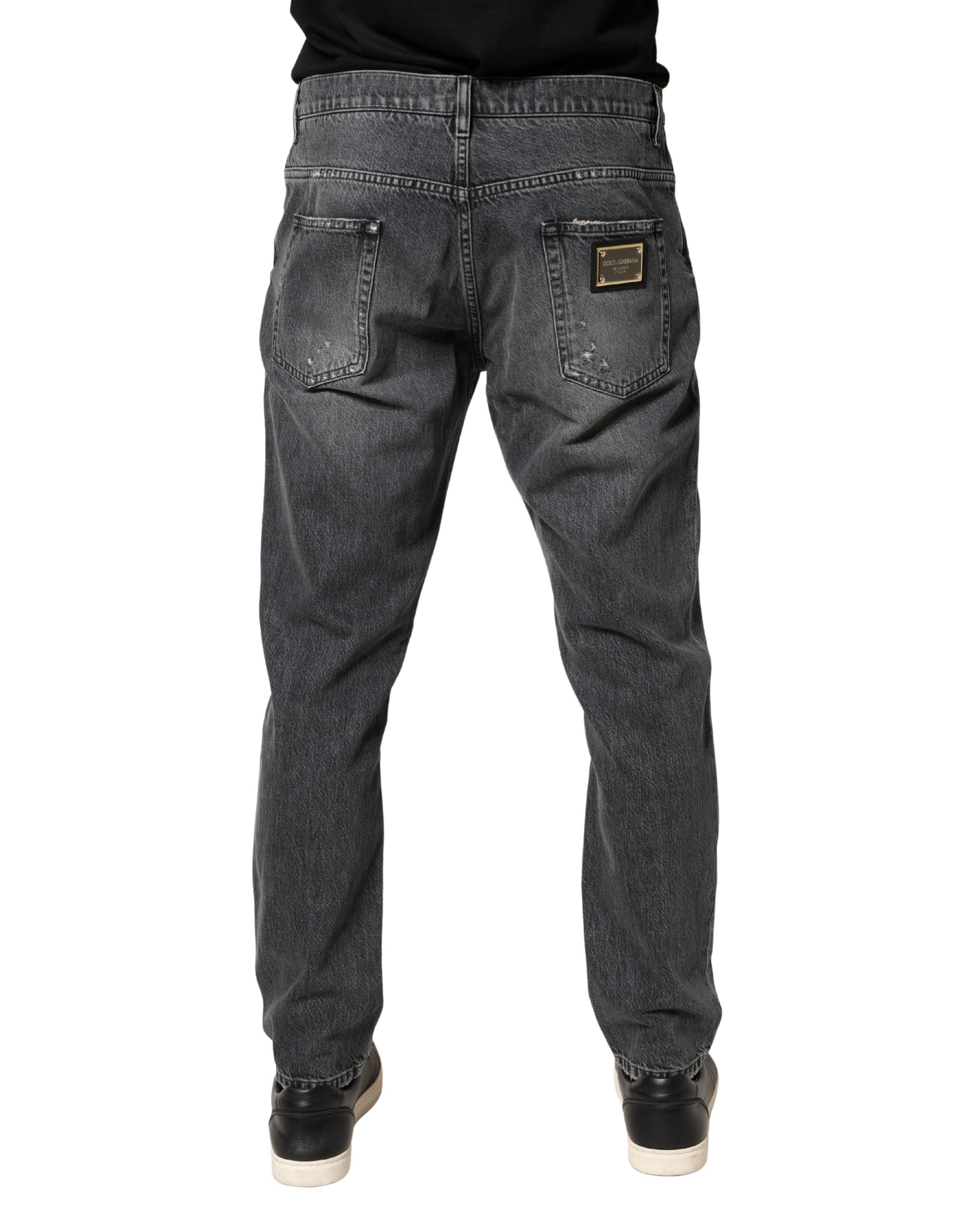 Dolce & Gabbana Dunkelgraue Jeans aus zerrissener Baumwolle mit lockerer Passform