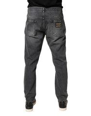 Dolce & Gabbana Dunkelgraue Jeans aus zerrissener Baumwolle mit lockerer Passform