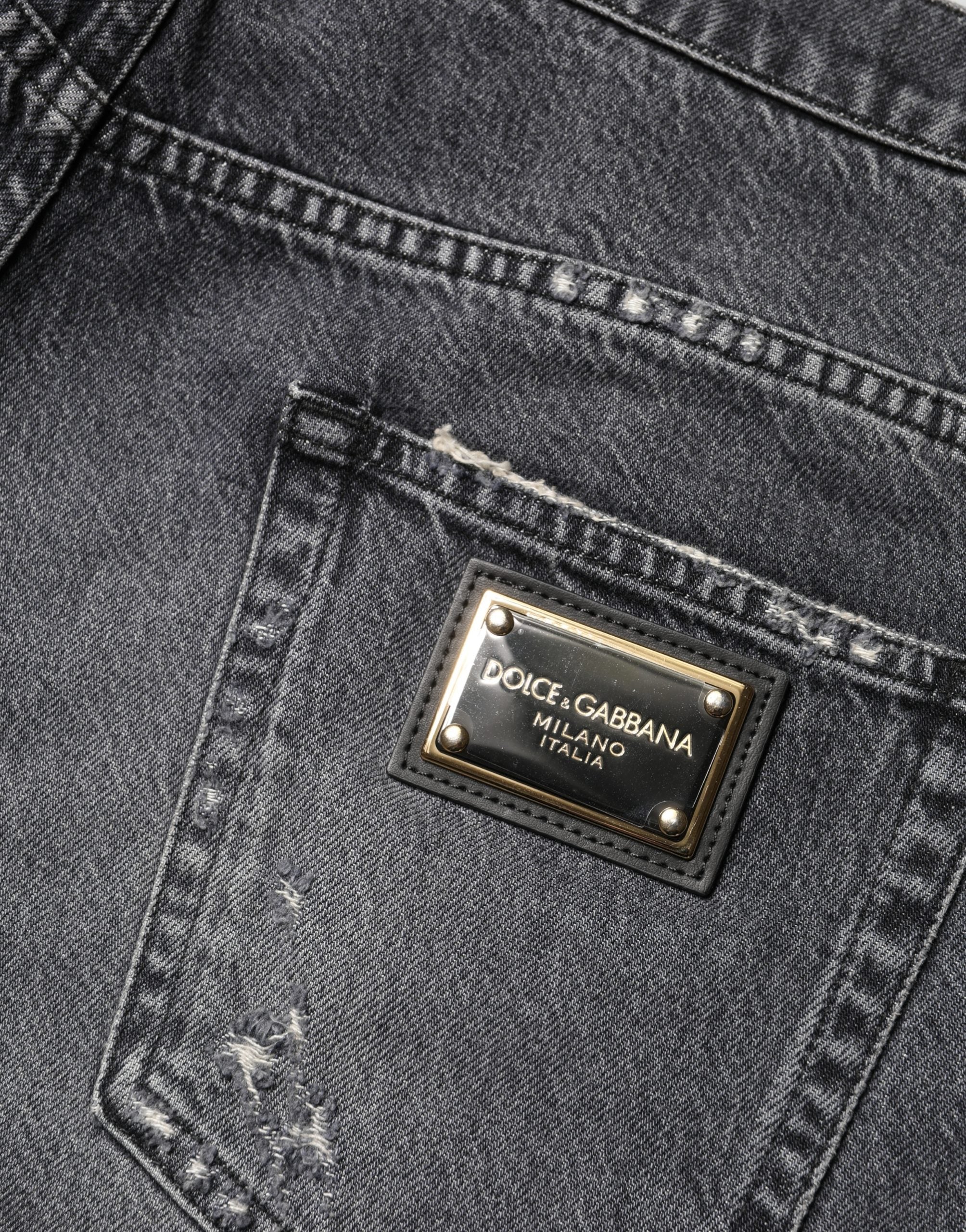 Dolce & Gabbana Dunkelgraue Jeans aus zerrissener Baumwolle mit lockerer Passform