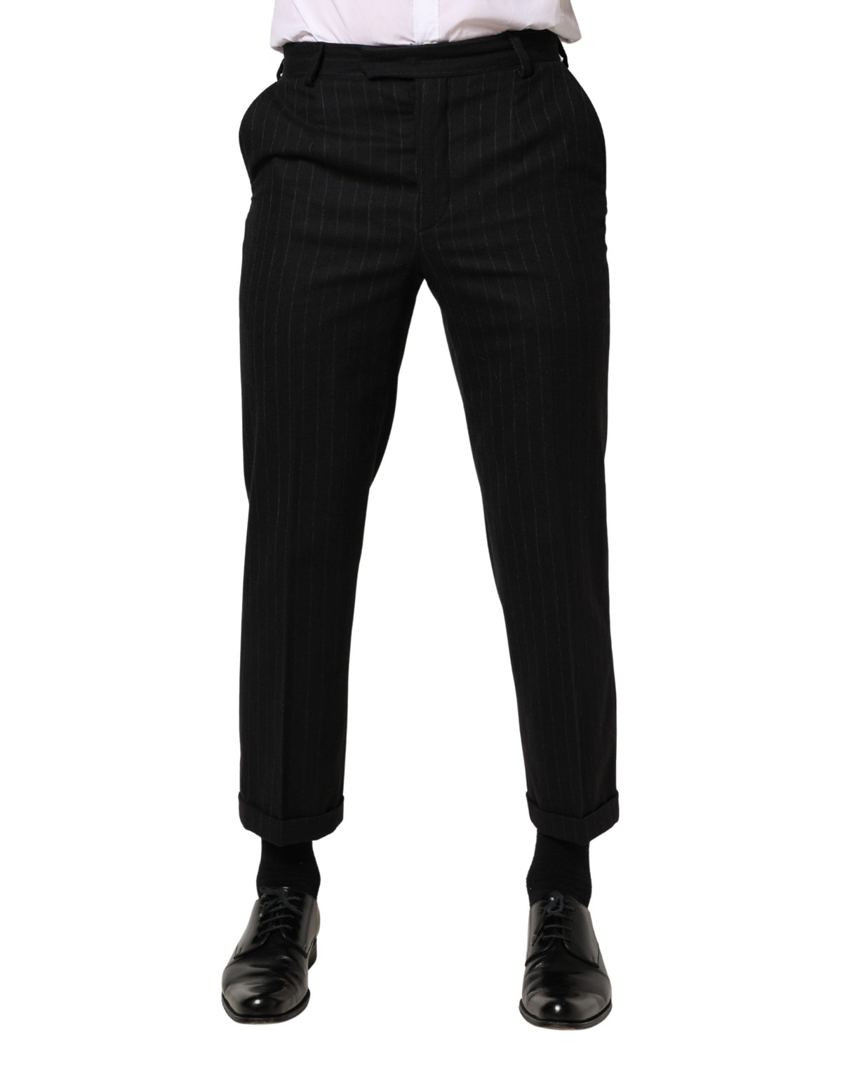 Dolce & Gabbana Schwarze gestreifte Wollhose
