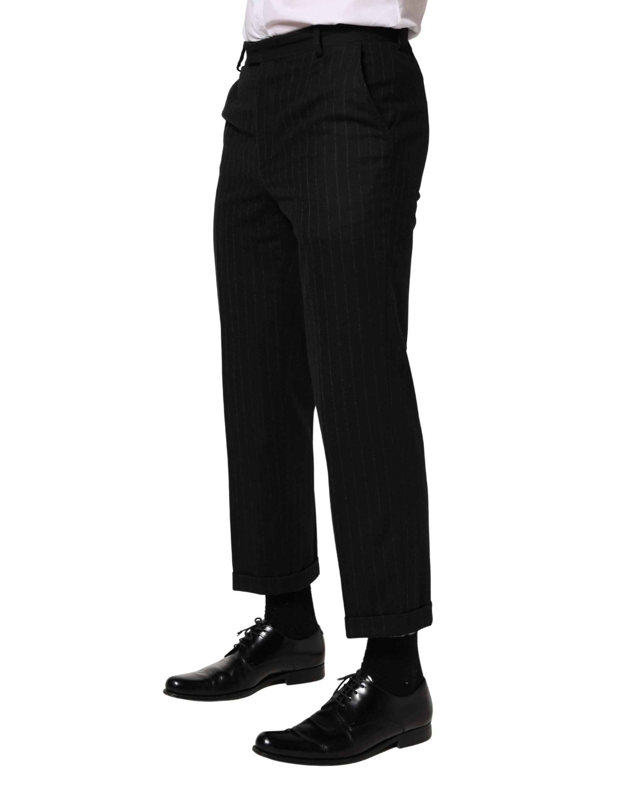 Dolce & Gabbana Schwarze gestreifte Wollhose