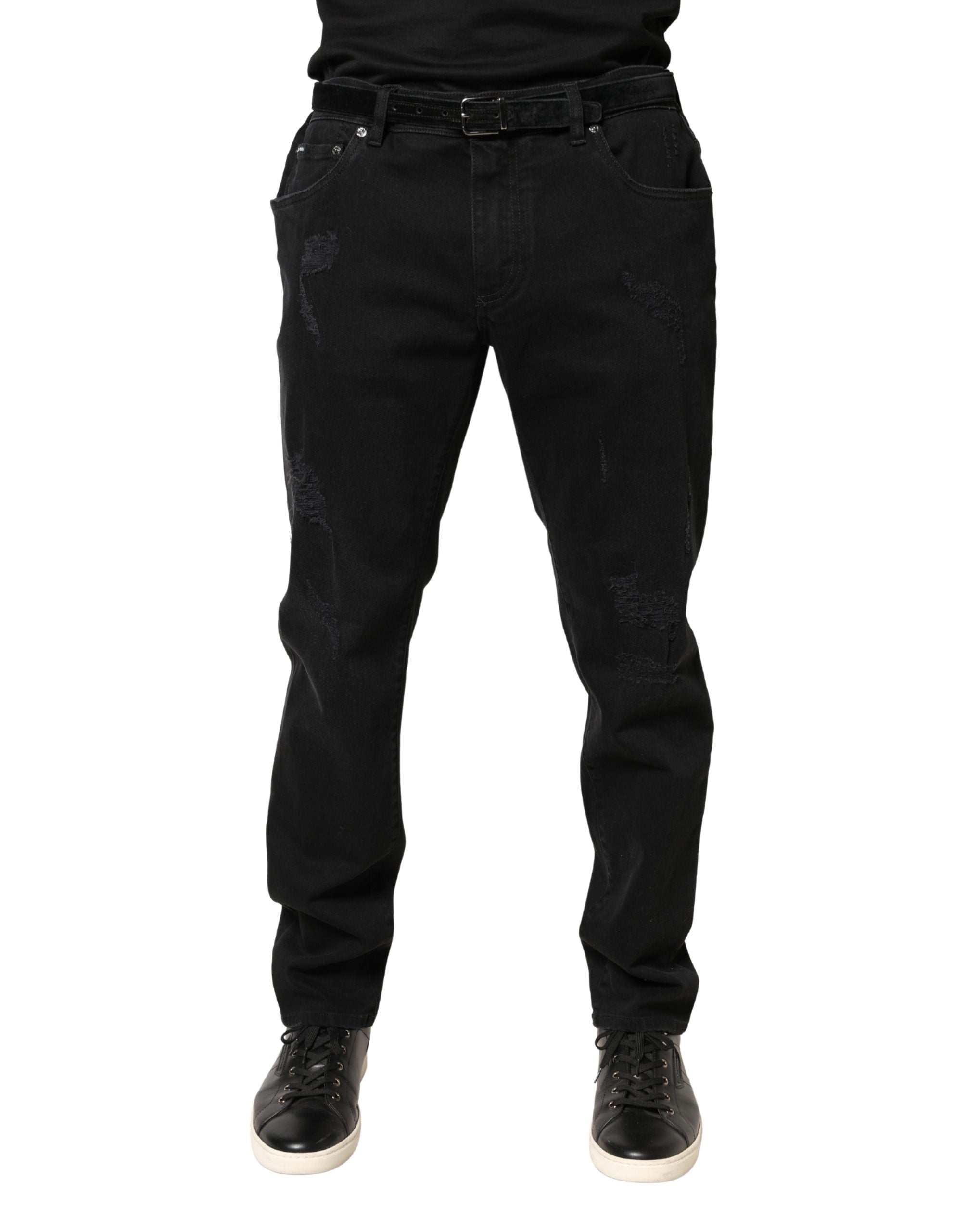 Dolce & Gabbana Schwarze zerrissene Skinny Jeans aus Baumwolle