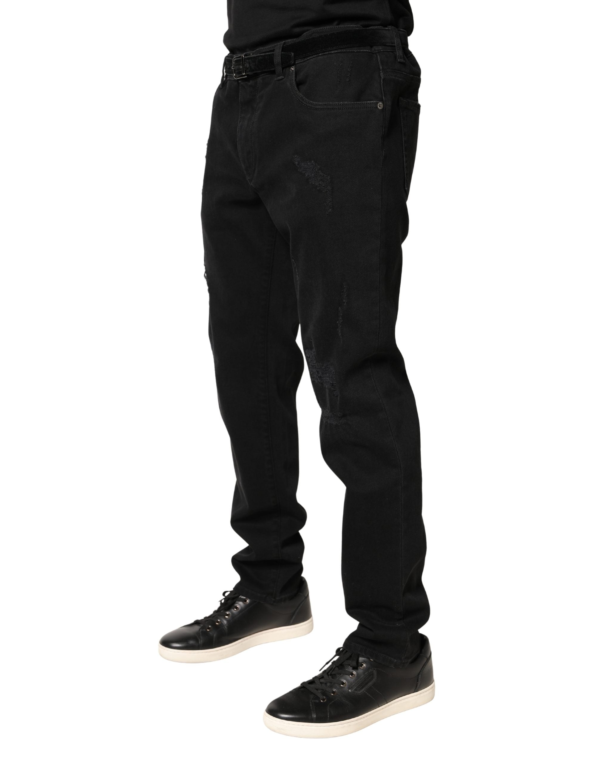 Dolce & Gabbana Schwarze zerrissene Skinny Jeans aus Baumwolle