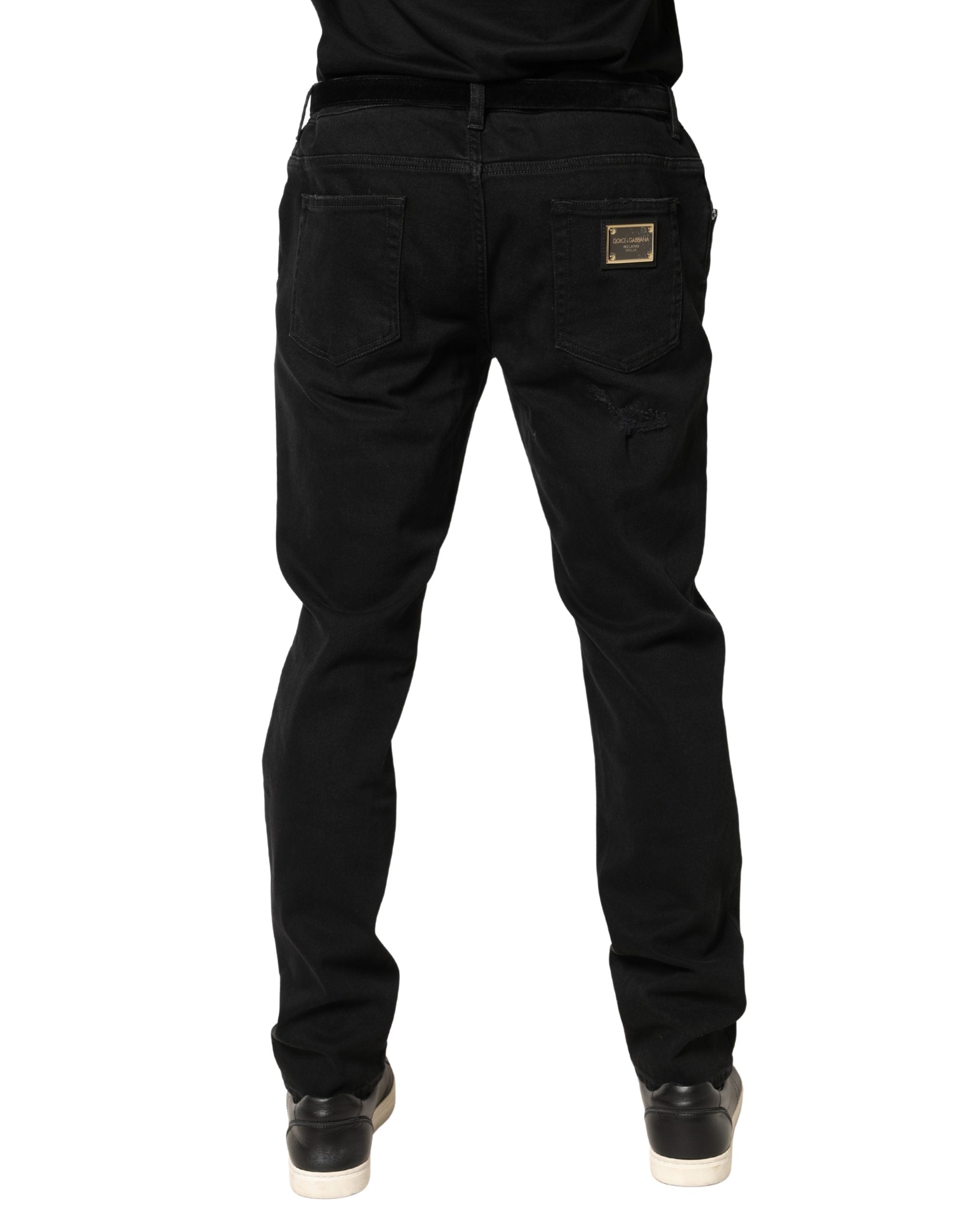 Dolce & Gabbana Schwarze zerrissene Skinny Jeans aus Baumwolle
