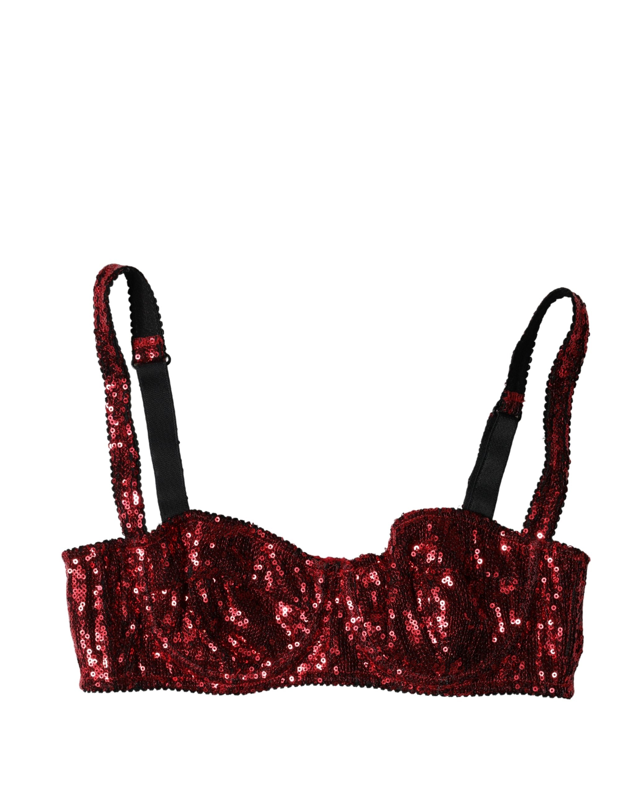 Dolce & Gabbana Roter, paillettenbesetzter Balconette-BH aus Nylon
