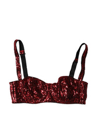 Dolce & Gabbana Roter, paillettenbesetzter Balconette-BH aus Nylon