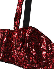 Dolce & Gabbana Roter, paillettenbesetzter Balconette-BH aus Nylon