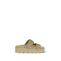 Prada Beige Kalfsleer Bos Taurus Plateau Sandalen