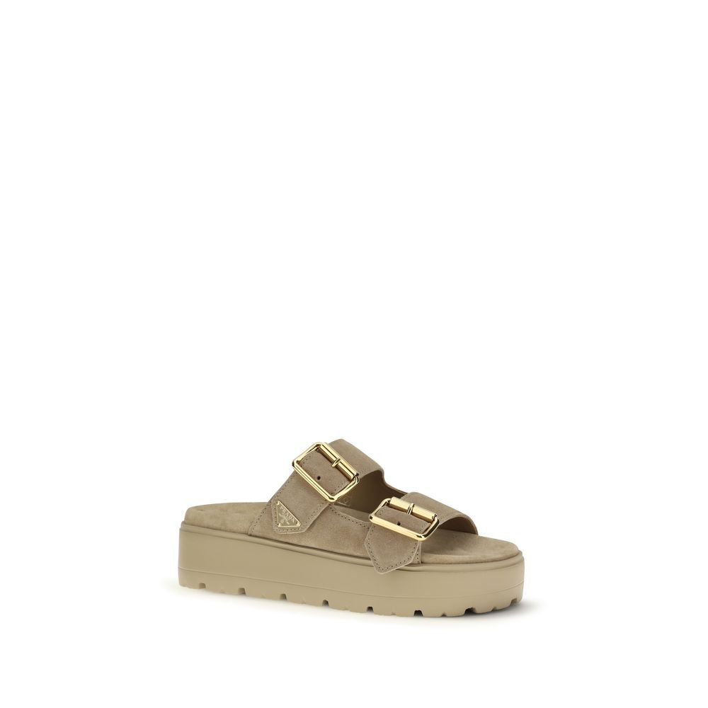 Prada Beige Kalfsleer Bos Taurus Plateau Sandalen
